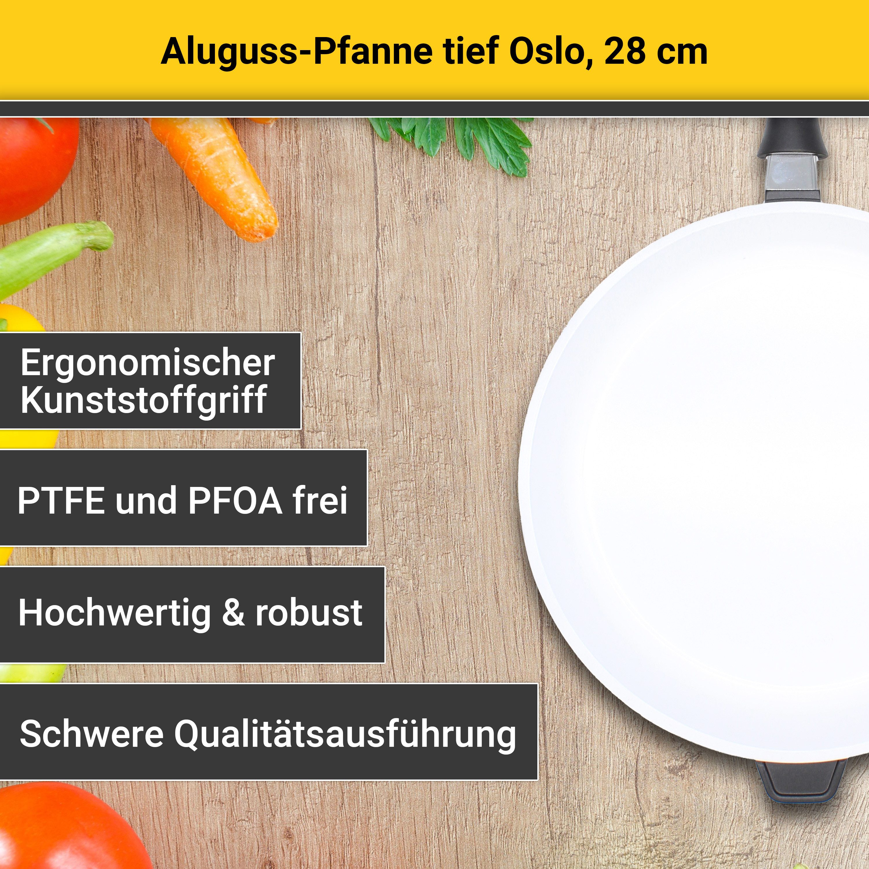 Krüger Bratpfanne Aluguss Pfanne tief OSLO, 28 cm, Aluminiumguss (1-tlg), für Induktions-Kochfelder geeignet
