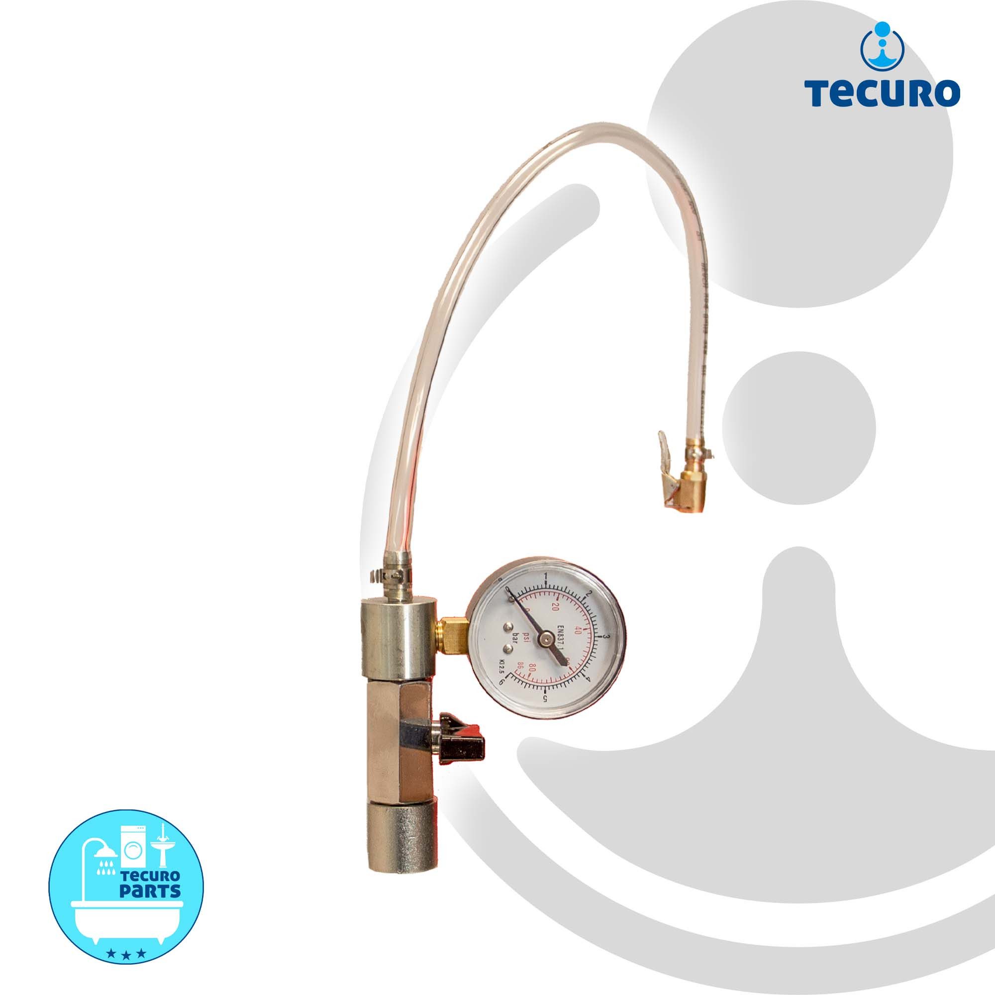 tecuro Anschlussstück Anschlussadapter für Gefässfüller mit Absperrvorrichtung und Manometer