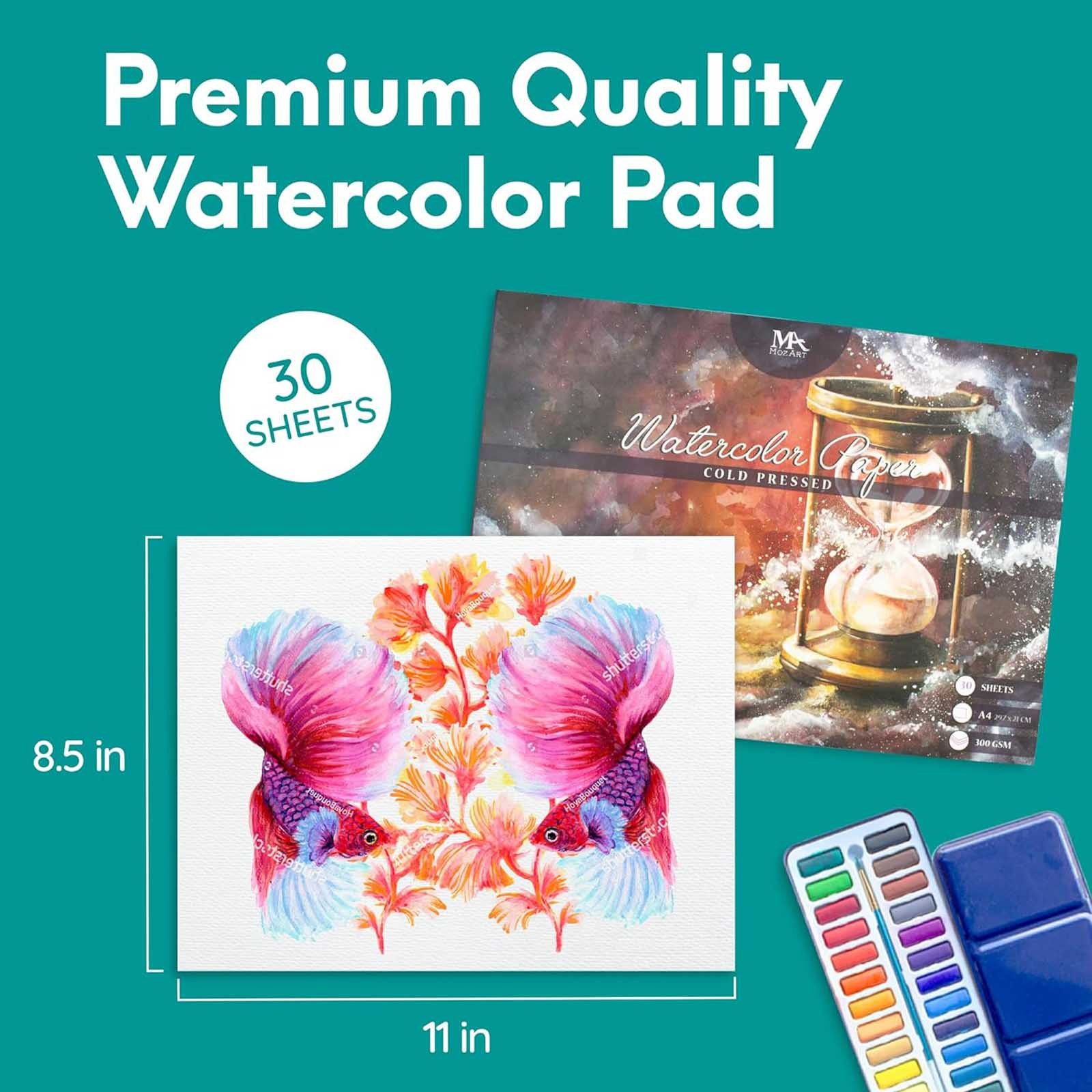 MozArt Supplies Zeichenblock Premium Aquarellpapier Aquarellblock Zeichenblock, A4 30 Blatt 300 g/m²