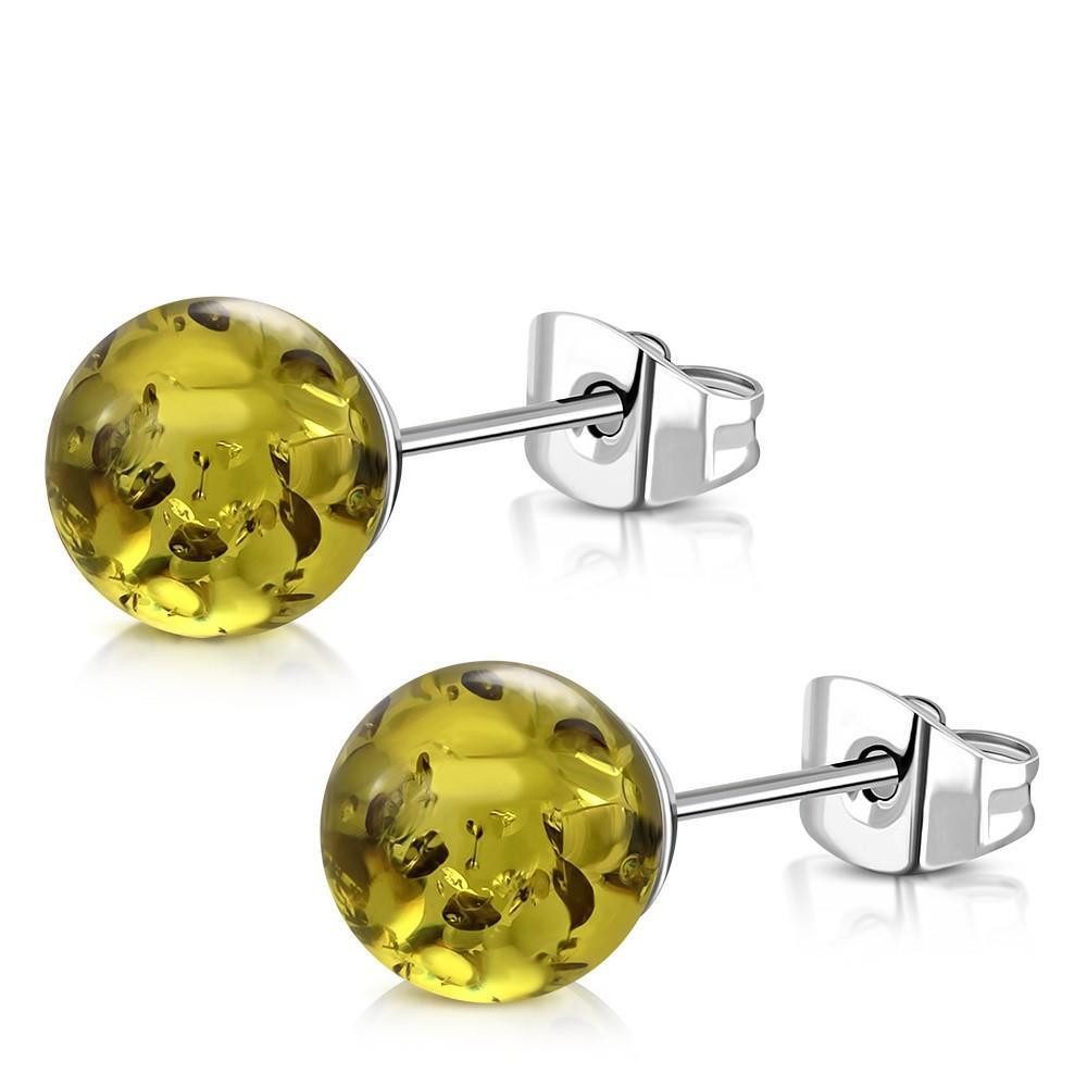 BUNGSA Ohrstecker-Set Ohrstecker Kunstbernstein /Größen Silber Edelstahl Damen grün / 8mm (1 Paar (2 Stück), 2-tlg), Ohrschmuck Ohrringe