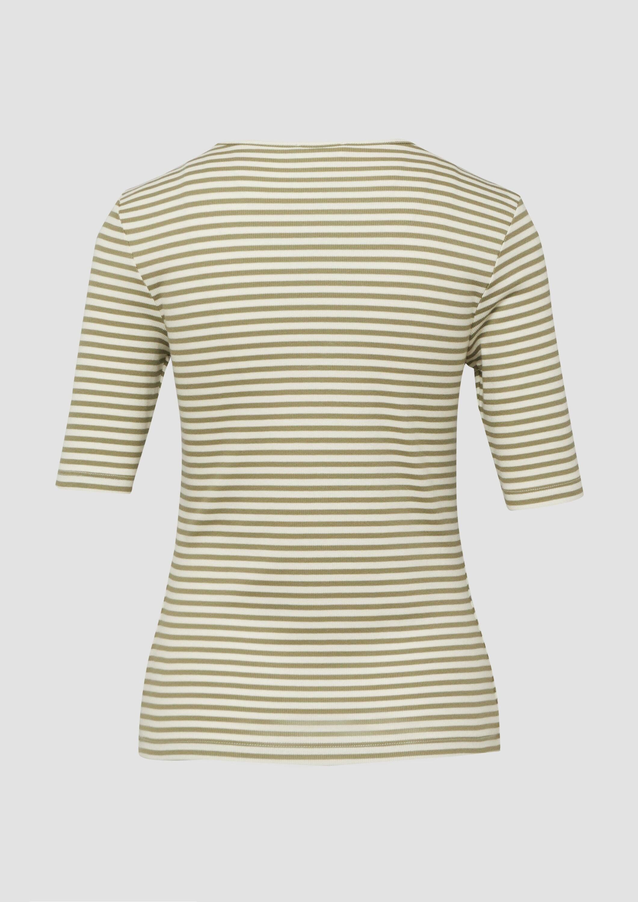 s.Oliver Kurzarmshirt T-Shirt Geripptes T-Shirt im Slim Fit mit Stickerei günstig online kaufen