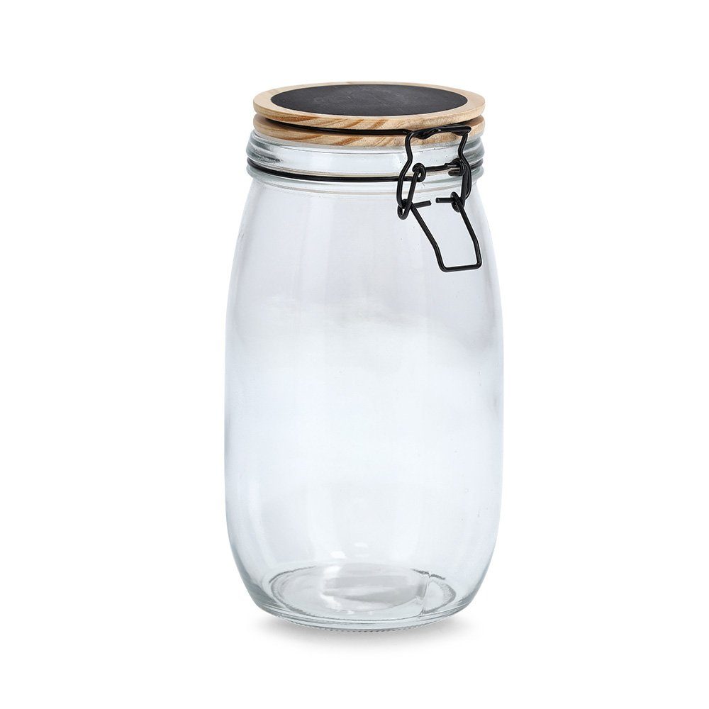 Zeller Present Glas Vorratsglas m. Bügelverschluss, Glas/Kiefer, 1500 ml, Kiefer, transparent, ca. Ø 11,5 x 21,5 cm