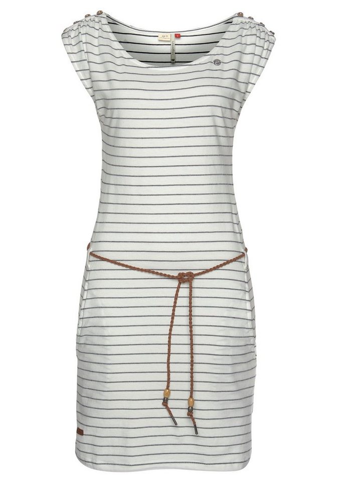 Ragwear Shirtkleid »CHEGO« (2-tlg., mit Bindegürtel) im maritimen Streifen-Design in weiß