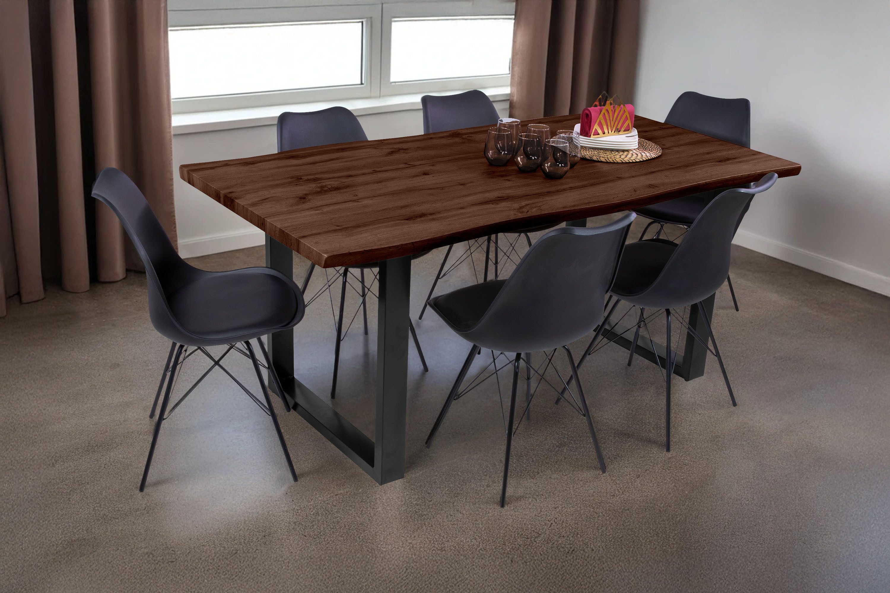 Loreno® Esstisch Josy, Nussbaumholz, Baumkante, MDF-Platte, günstig online kaufen