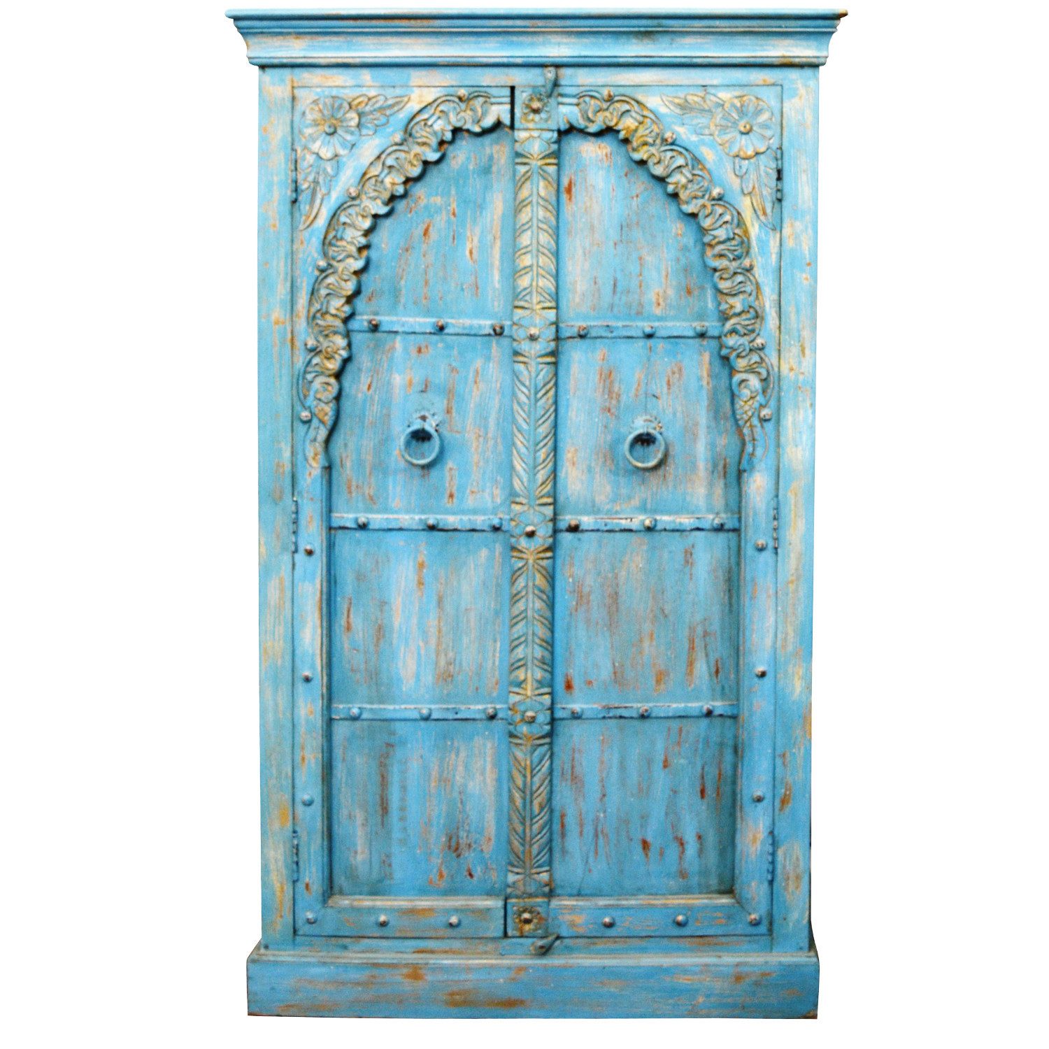 Marrakesch Orient & Mediterran Interior Hochkommode Orient Shabby chic Schrank Dielenschrank Baya - 160cm (1 St), Handarbeit