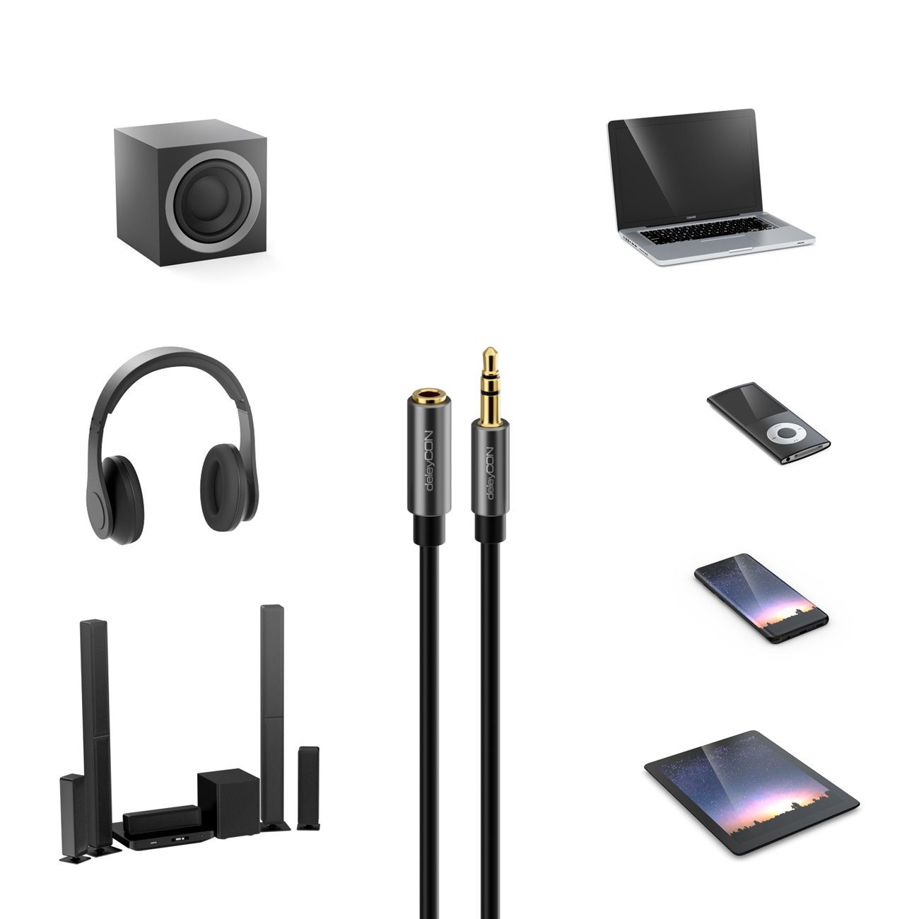 deleyCON deleyCON 5m Klinke Audio Stereo AUX Kabel Verlängerungskabel 3,5mm Audio-Kabel – Bild 3 von 5
