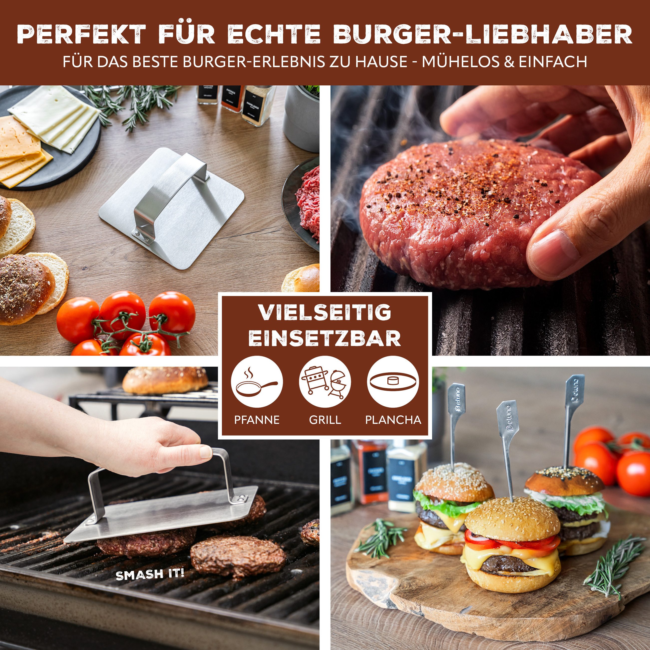 bremermann Burgerpresse Burgerpresse, Hamburgerpresse für Patties, Smash-Burger, Edelstahl (1 St), Edelstahl