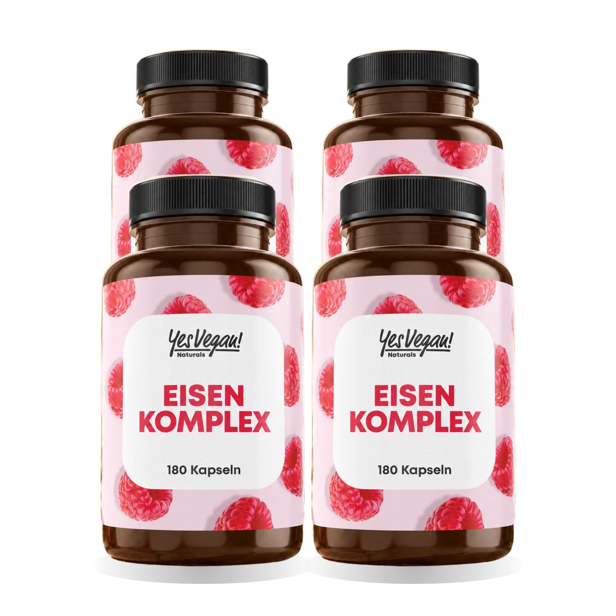 Yes Vegan Eisen hochdosiert: Eisenbisglycinat mit Vitamin C Kapseln, 4 er Spar-Set à 180 St., 92 g, vegan, laktosefrei, glutenfrei