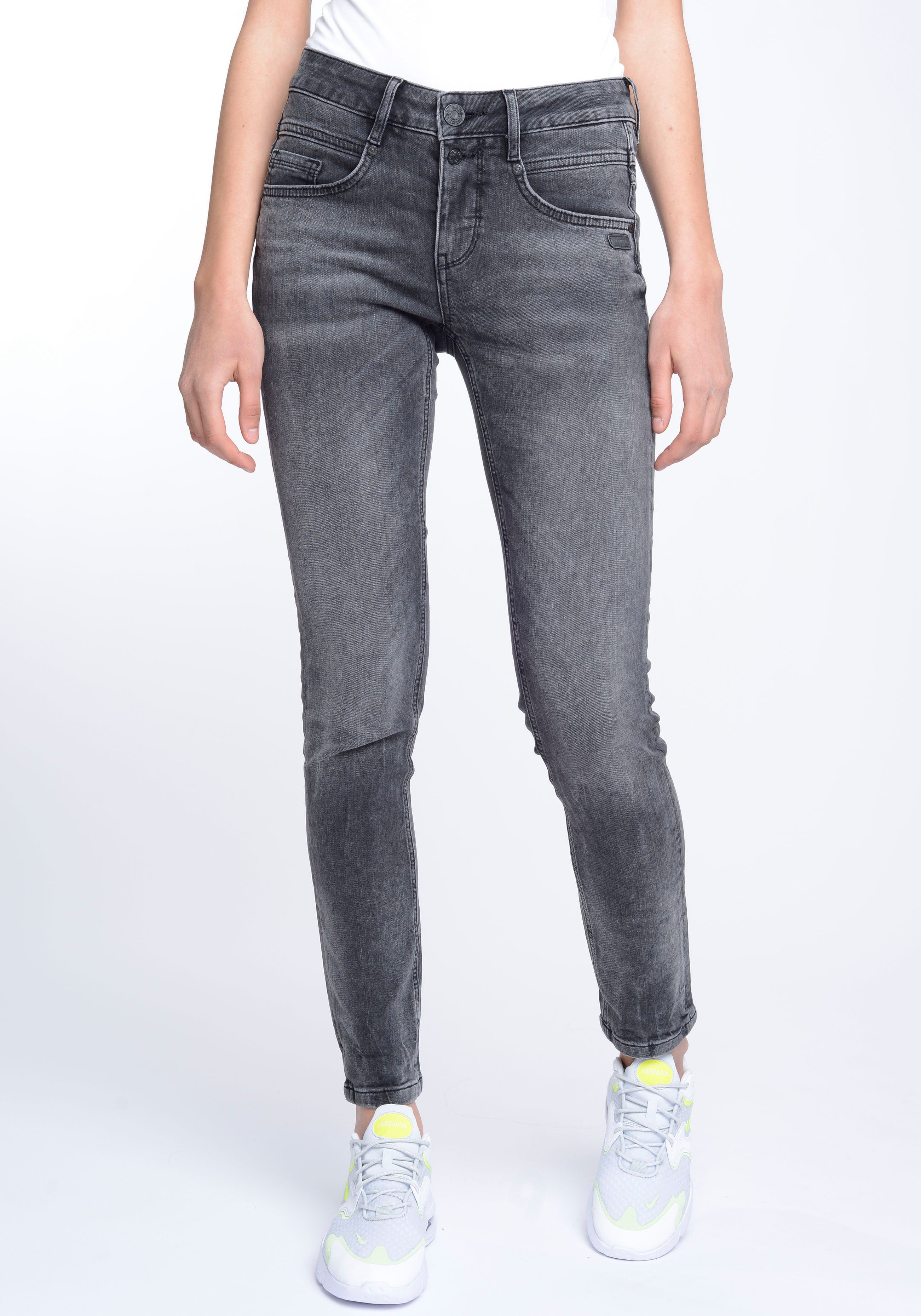 Skinny-fit-Jeans Passe 3-Knopf-Verschluss und 94MORA GANG black mit vorne used