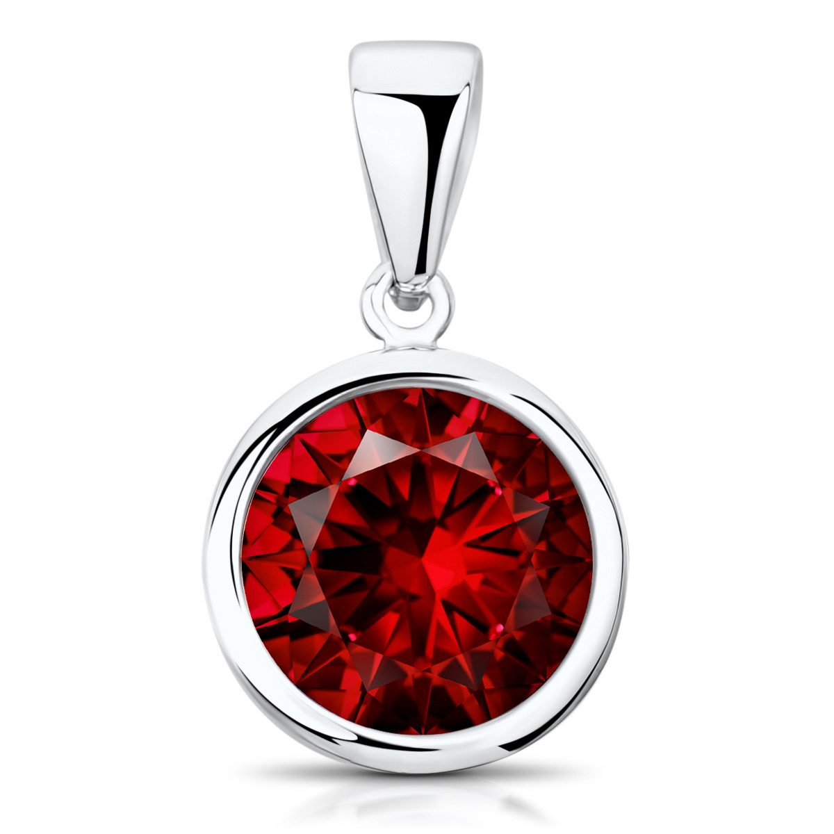 Materia Kristallanhänger Damen Kristallanhänger Ø10mm Rubinrot KA-462, aus 925 Sterling Silber, rhodiniert