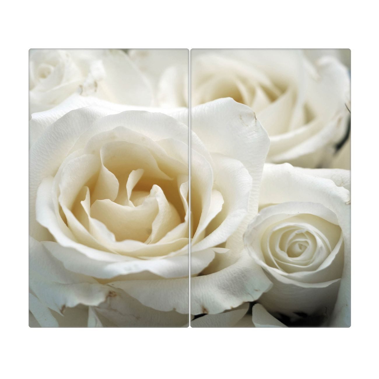 banjado Herd-Abdeckplatte zweiteilig aus Glas mit Motiv White Roses, (gehärtet, 2 tlg., inkl. selbstklebende Gummifüßchen)