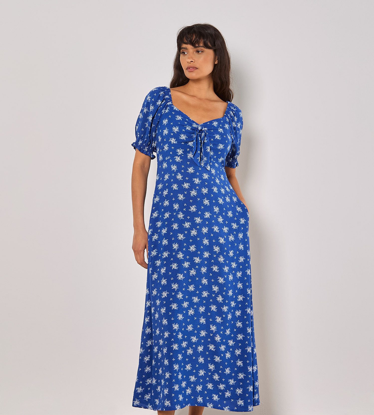 Apricot Maxikleid Geblümtes Maxikleid mit Puffarmen