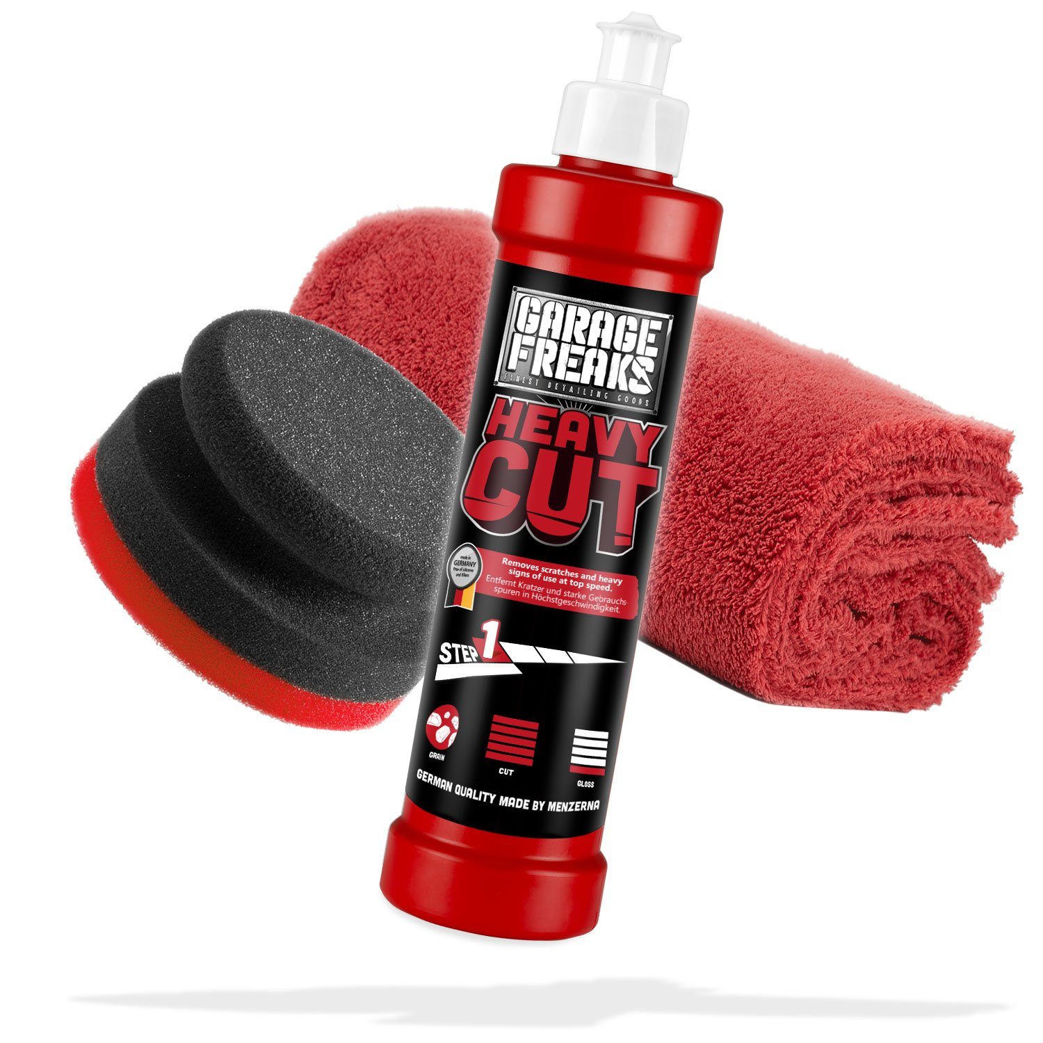 Garage Freaks Auto Handpolitur Set Heavy Cut Schleifpolitur 250ml + Mikrofasertuch Полировка автомобиля (3 St), Auto Hand Polier Set