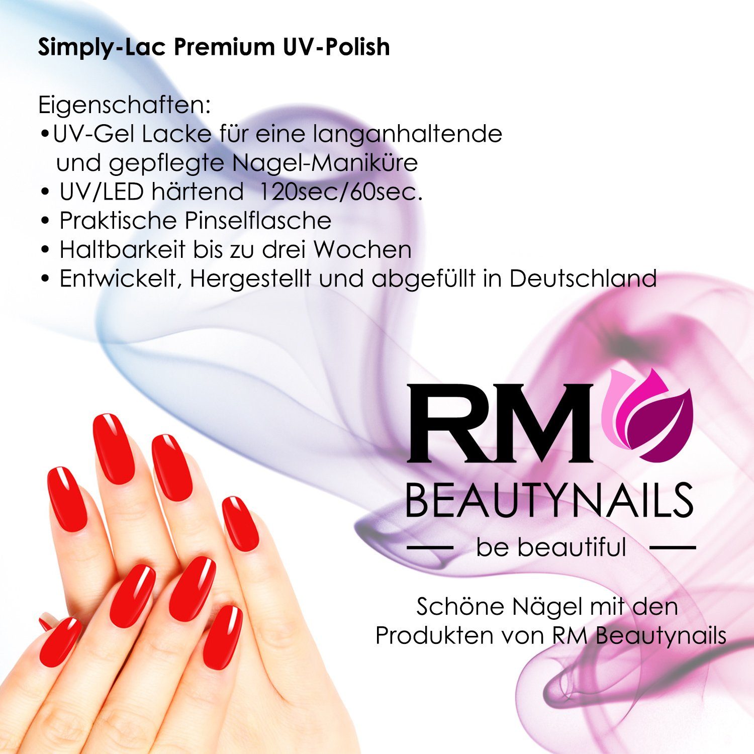 Lac UV-Polish UV-Nagellack Premium Red RM Beautynails 10ml Dahlia UV-Nagellack Simply