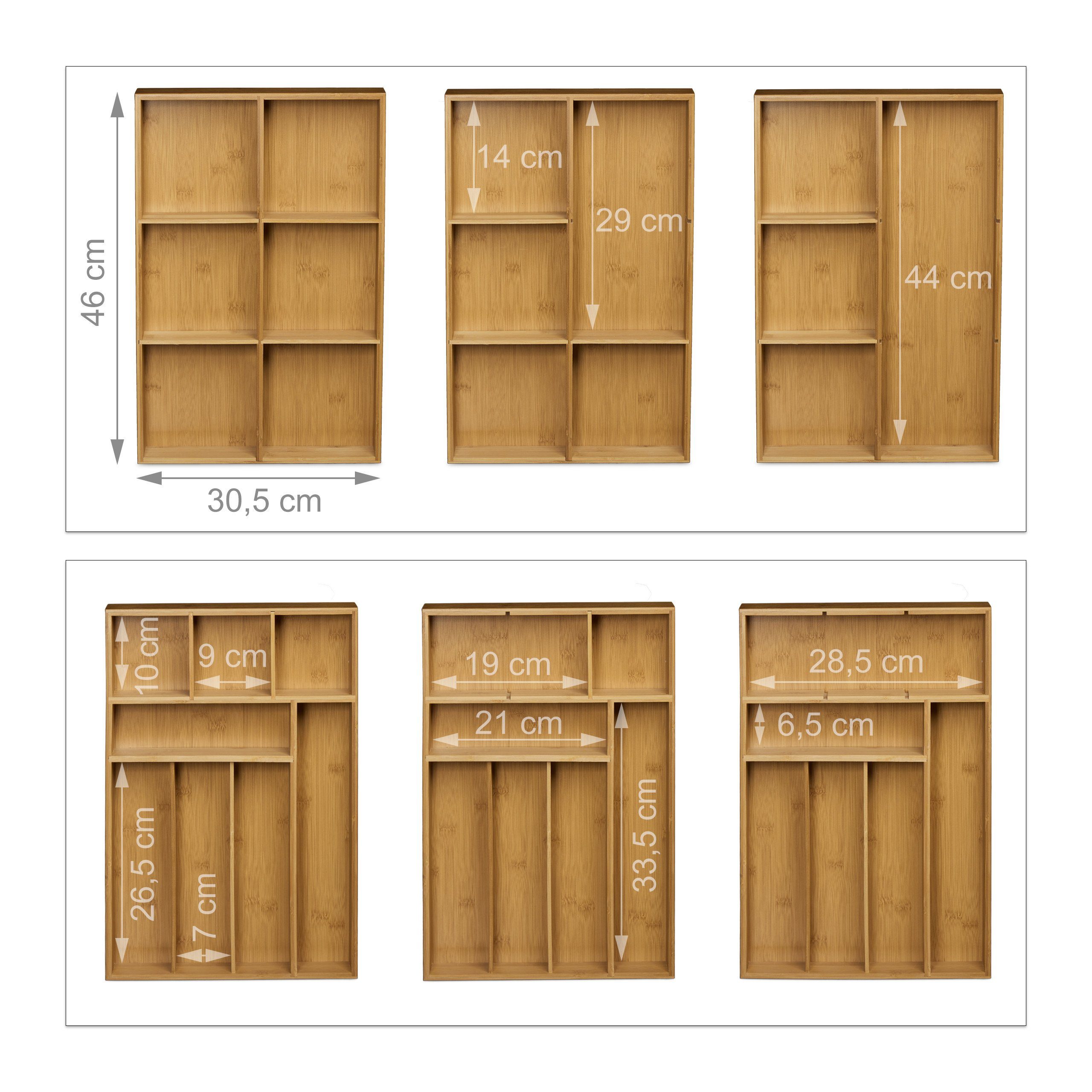 relaxdays 2er Schubladeneinsatz Schubladeneinsatz Set Bambus
