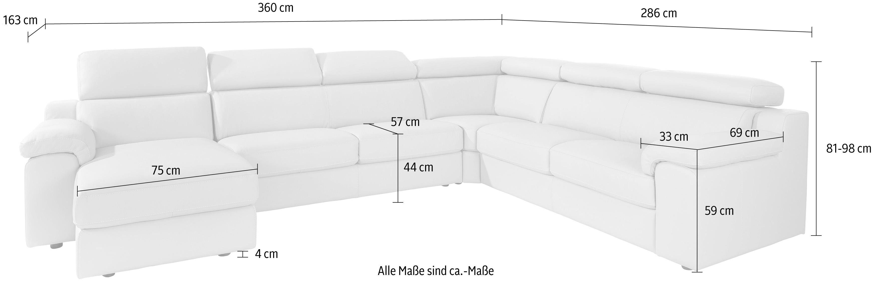 CALIA ITALIA Wohnlandschaft CS_Mambo, U-Form, Familiensofa, bequem und zeitlos, in Leder, inklusive Kopfteilverstellung