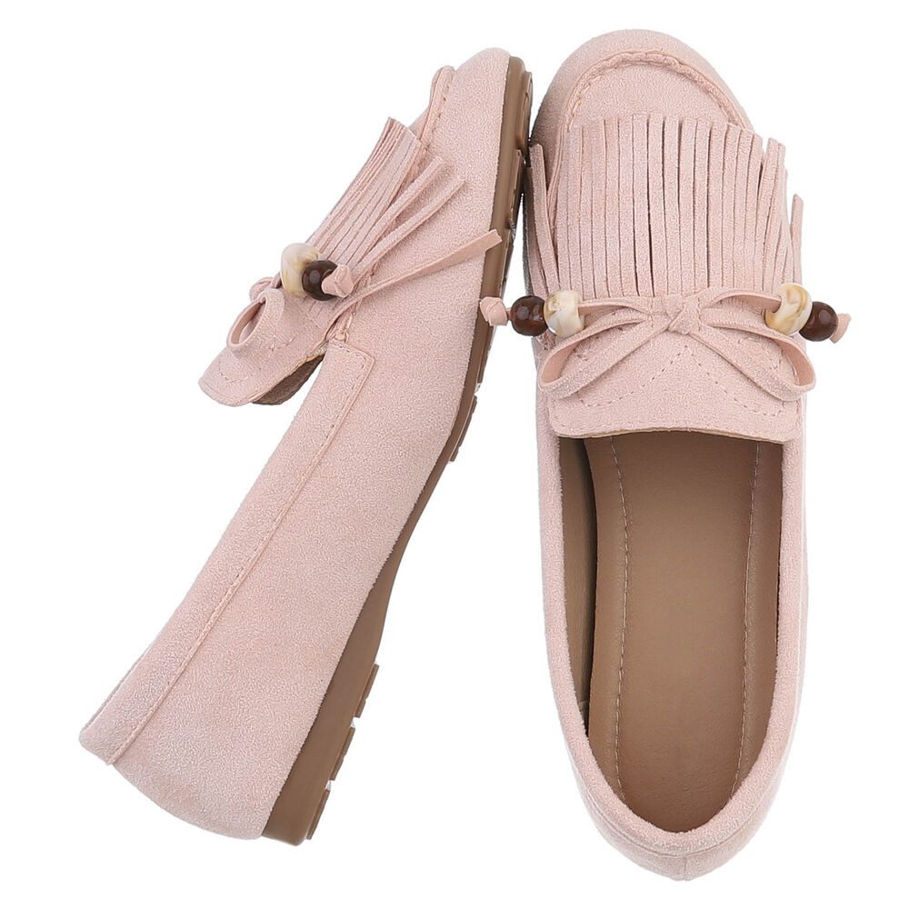 Ital-Design Eleganter Mokassin für Damen mit fransigem Design Slipper (91554639) Flach Mokassins in Altrosa