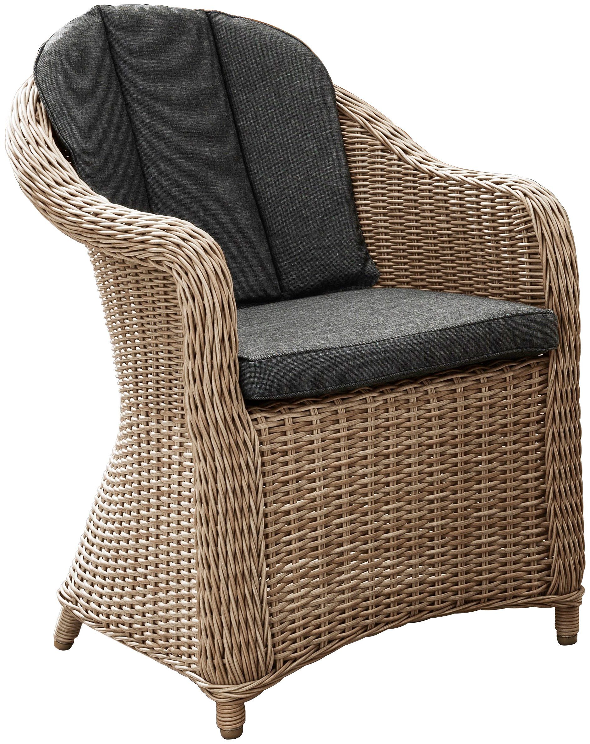 Destiny Balkonset MALAGA MERANO, (Set, 7-tlg), Polyrattan, 2 Sessel + Beistelltisch 46x47x50 cm, inkl. Auflagen