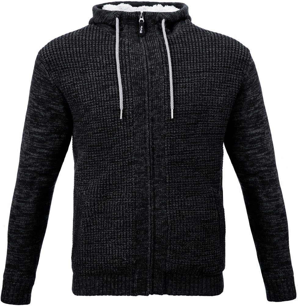 JOB Strickjacke Dachdecker-Hoodie-Strickjacke mit Fellfutter schieferschwar günstig online kaufen
