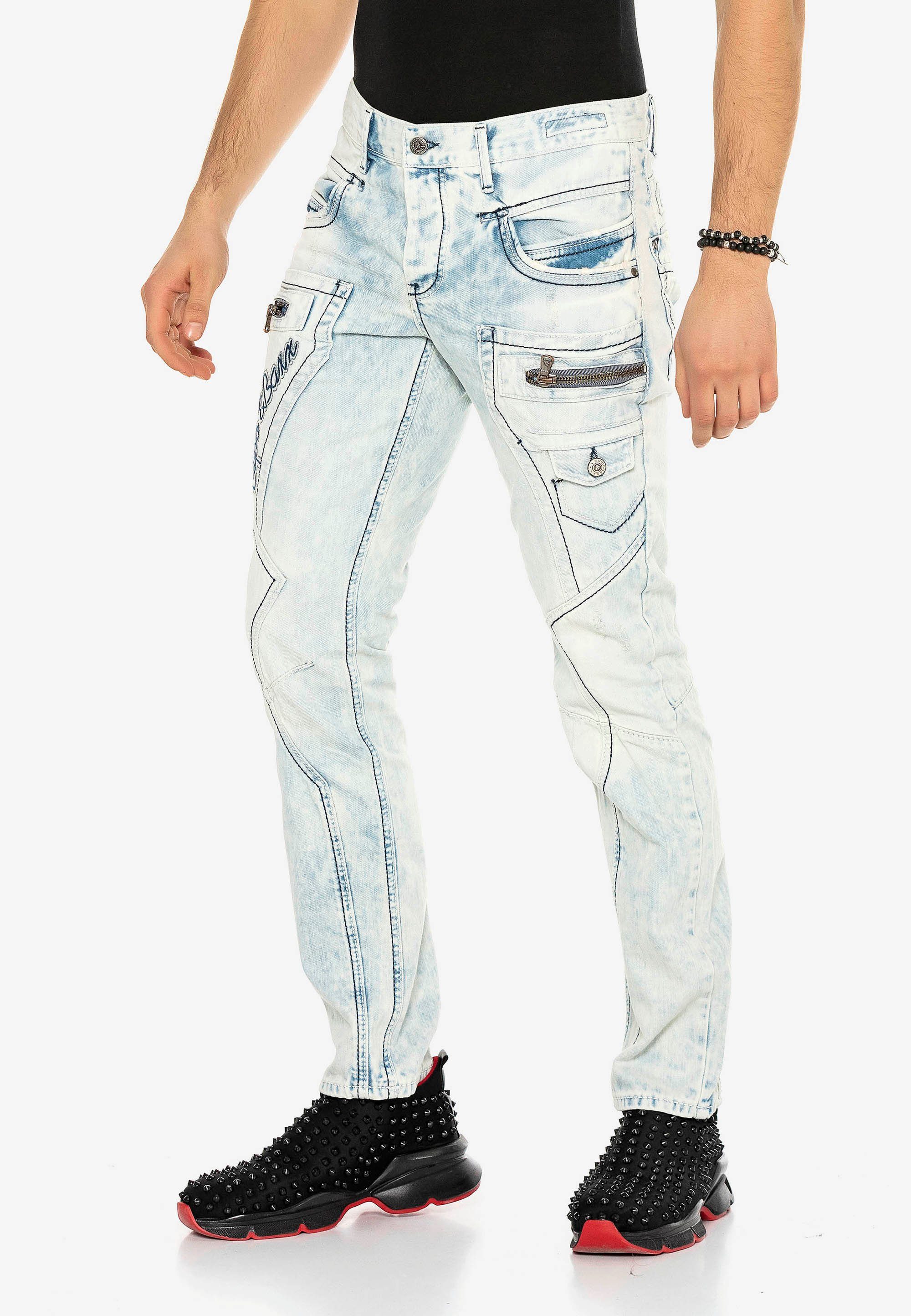 Baxx bestickten Straight Jeans Fit Nähten in & Bequeme mit Cipo