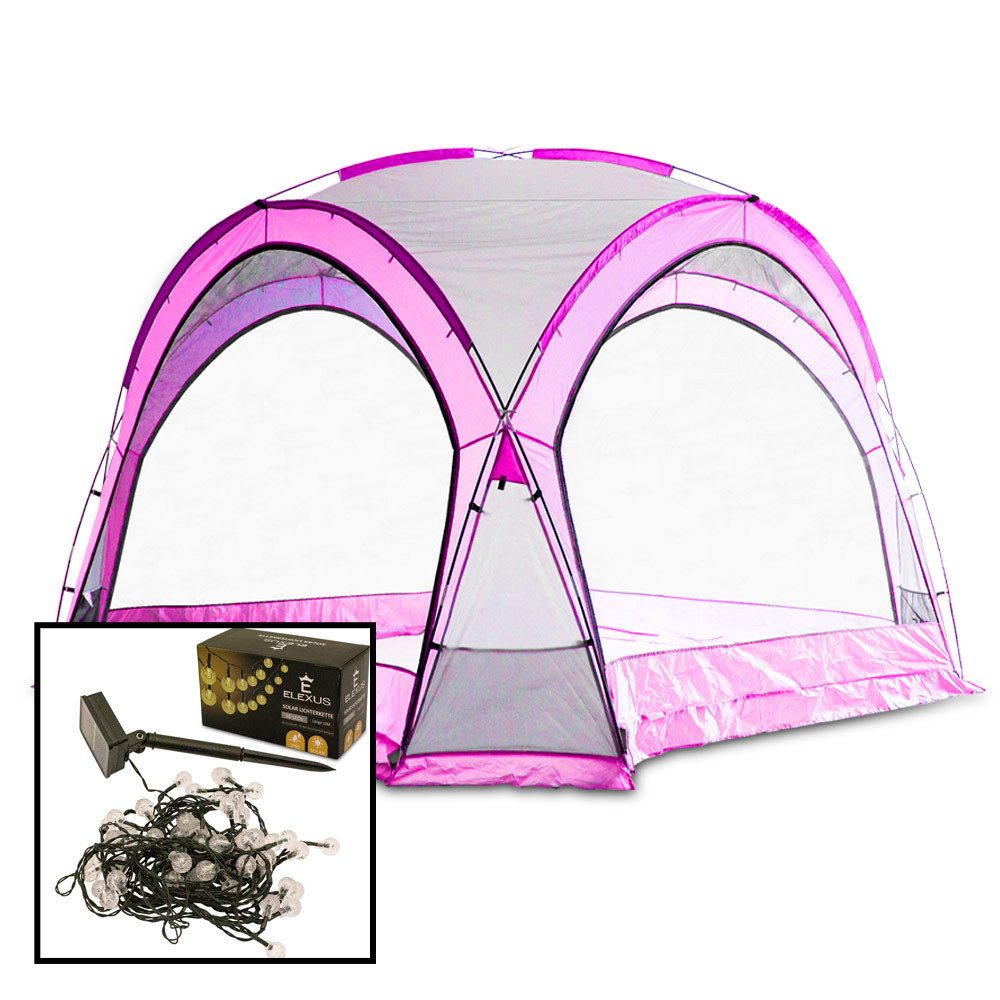 Bituxx Partyzelt Pavillon Partyzelt Pink mit LED Lichter Kette 2x10m Warmweiß, (Spar-Set, MS-18917)