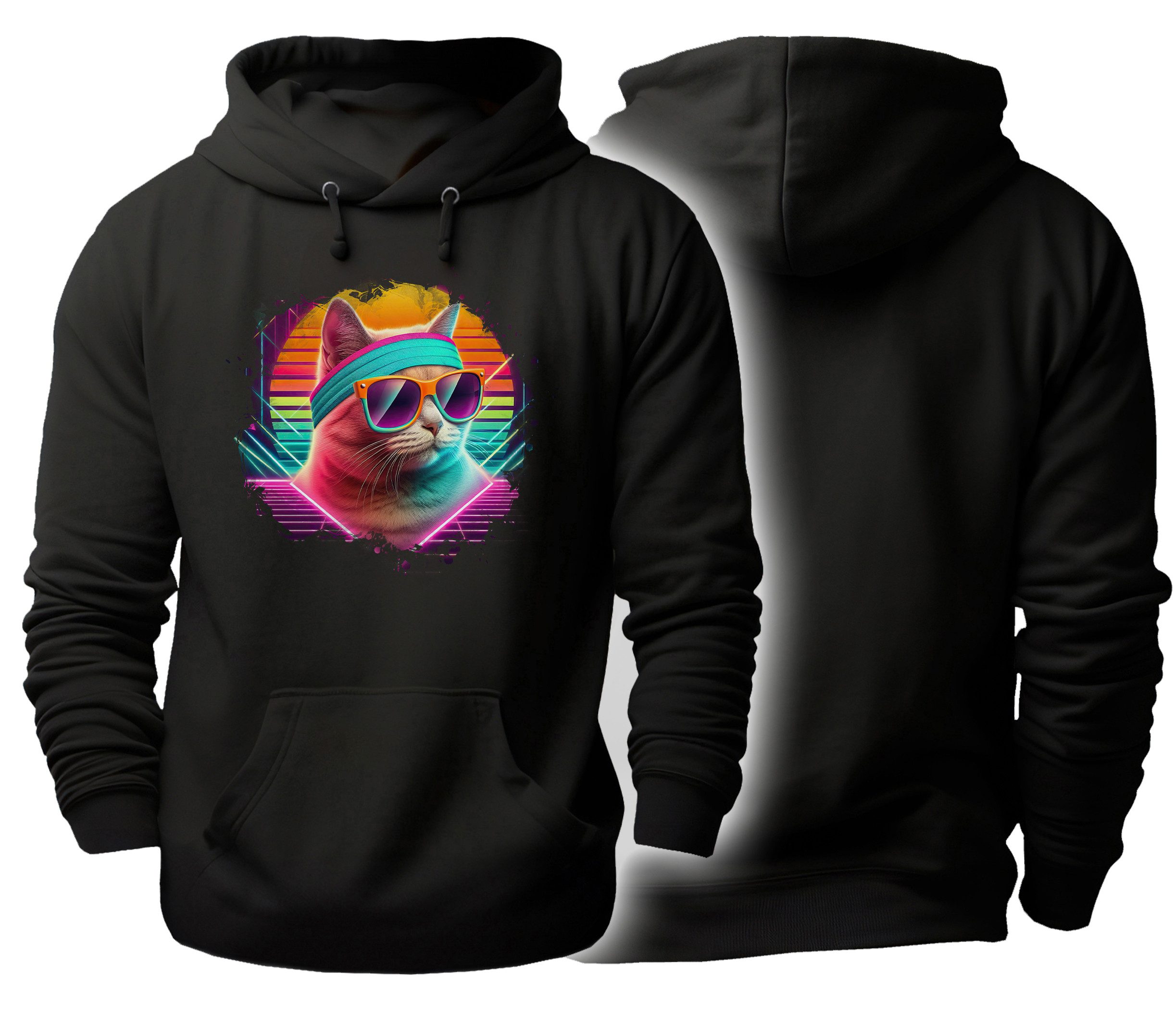 Hoodie Urbaner Streetart Kapuzen Pullover - Retro Katze