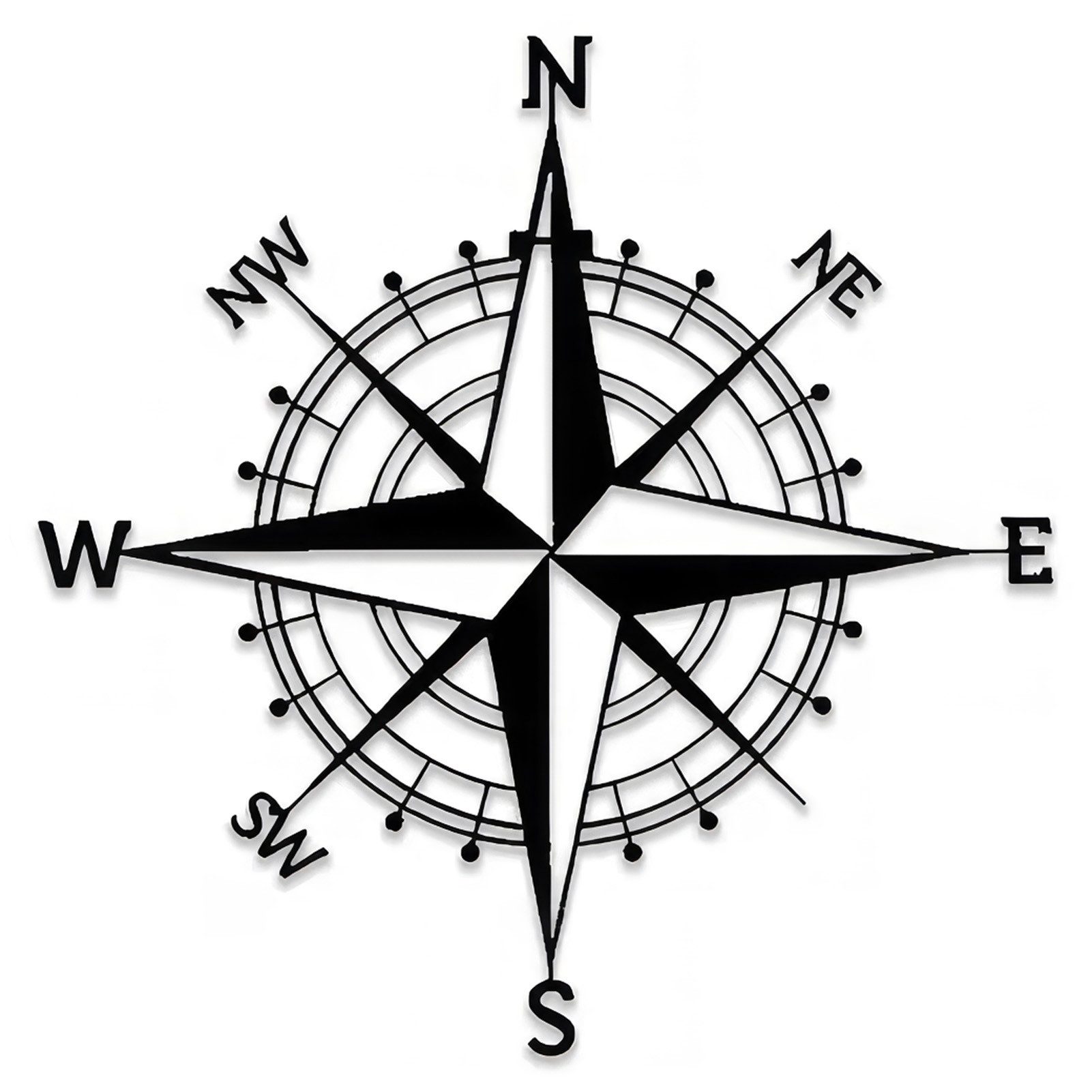 Jumpeak Wanddekoobjekt Metall Kompass Wanddekorationen, Werkzeuge, Marine-Stil., Hergestellt aus Metall,Schwarz,weiß,53X53cm