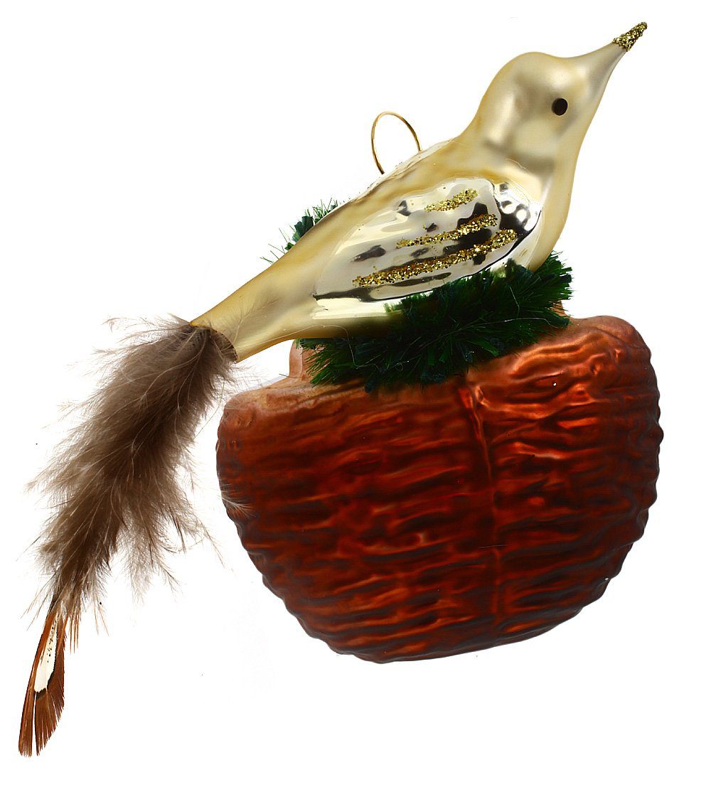 Vogelnest mundgeblasen mit Christbaumschmuck Dekohänger - Vogel, - handdekoriert Hamburger Weihnachtskontor