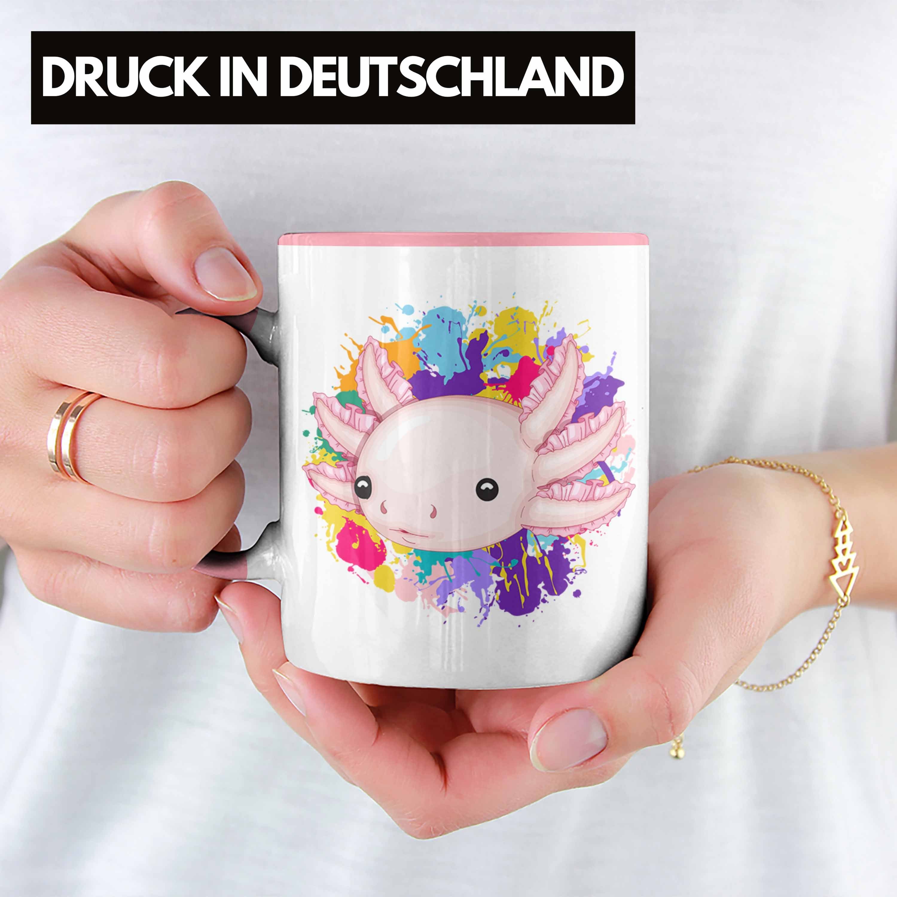 Trendation Tasse Axolotl Schwanz-Lur Tasse Geschenkidee für Rosa Schwanzlurch Gamer Geschenk