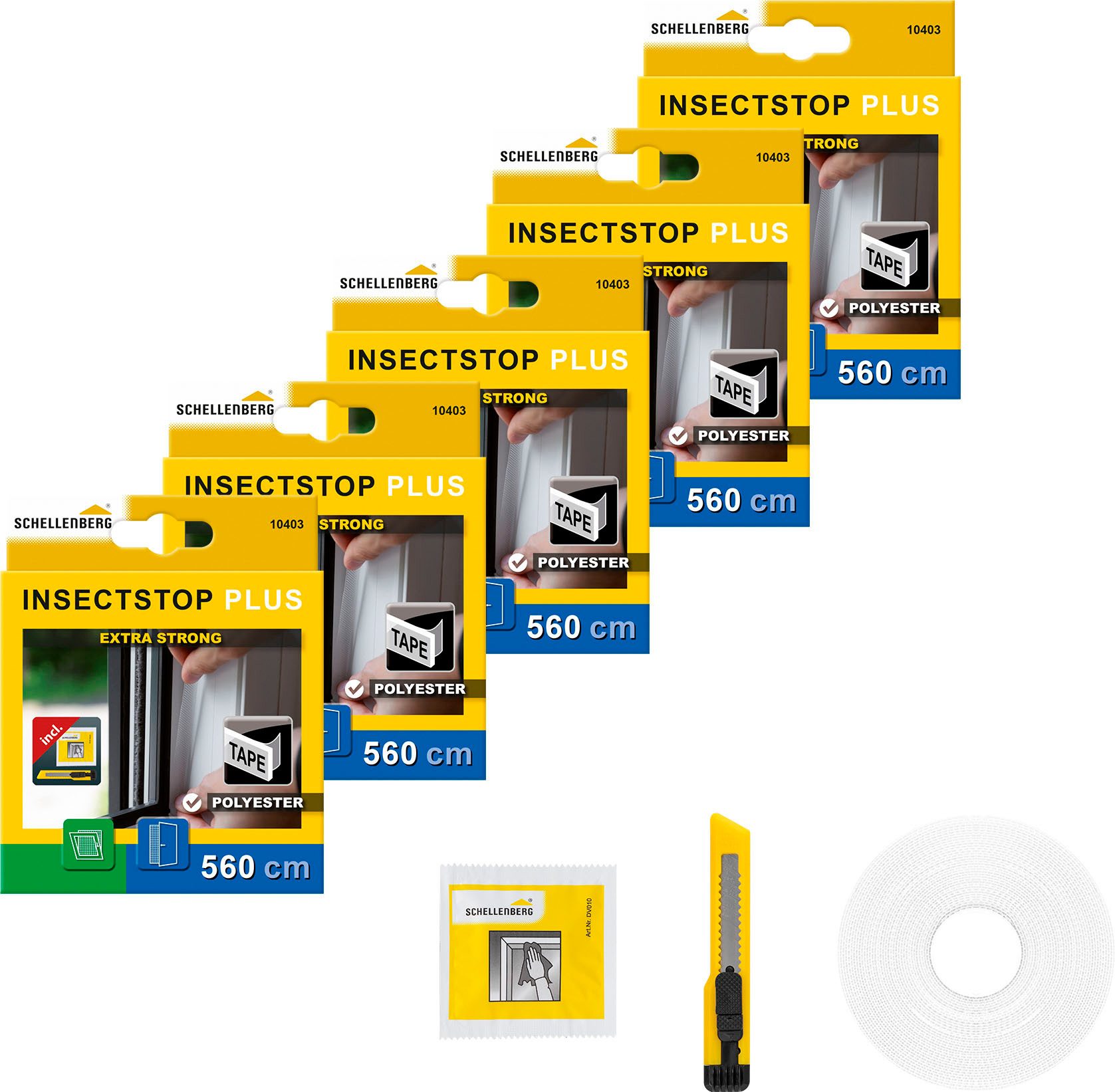 SCHELLENBERG Klett-Klebeband Insektenschutzzubehör, Befestigungsband für Polyester-Fliegengitter (Set, 5-St) inkl. Montagezubehör, 5,6 m, in unterschiedlichen Sets erhältlich