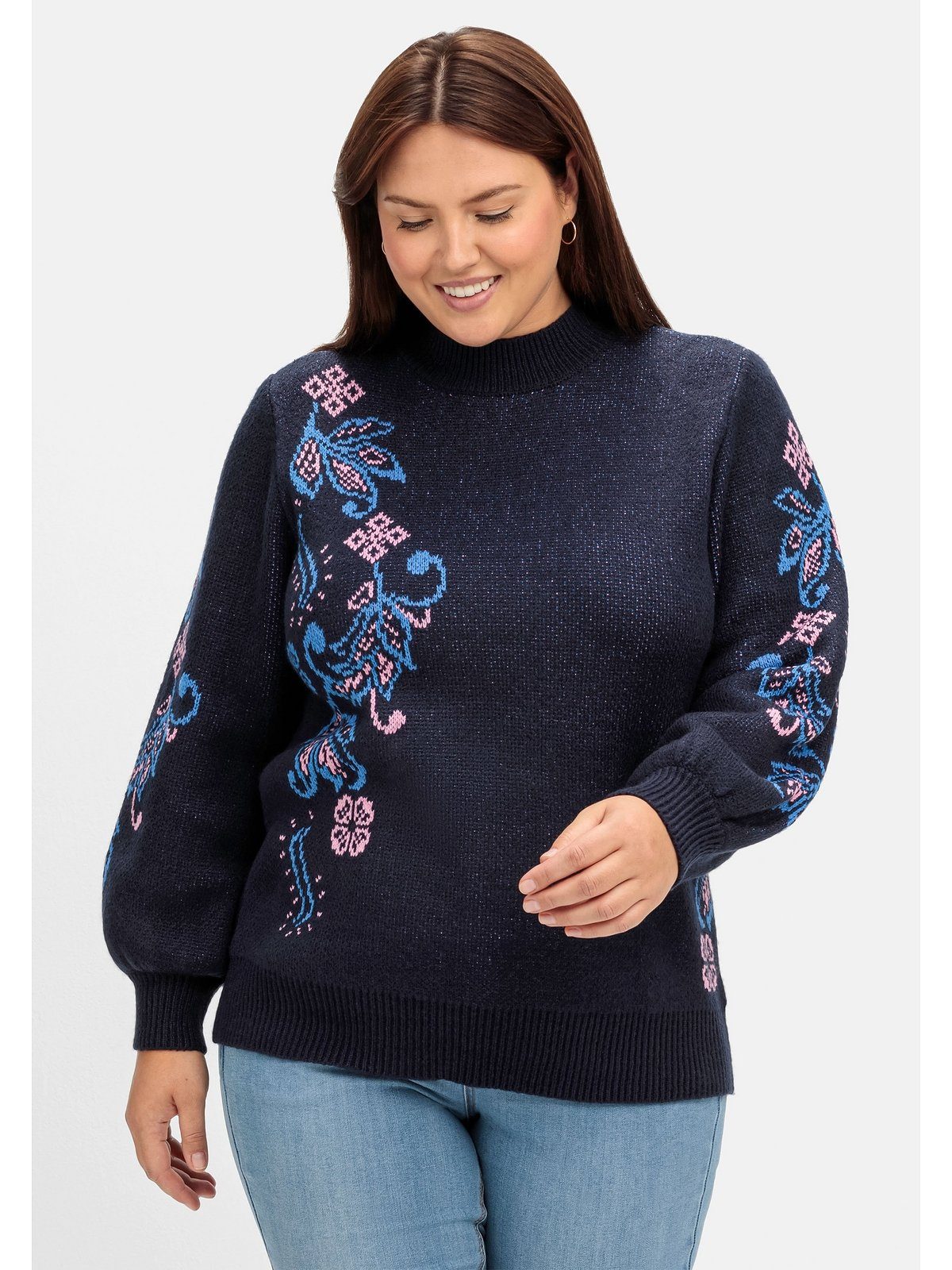 sheego by Joe Browns Stehkragenpullover Große Größen mit floralem Jacquardmuster