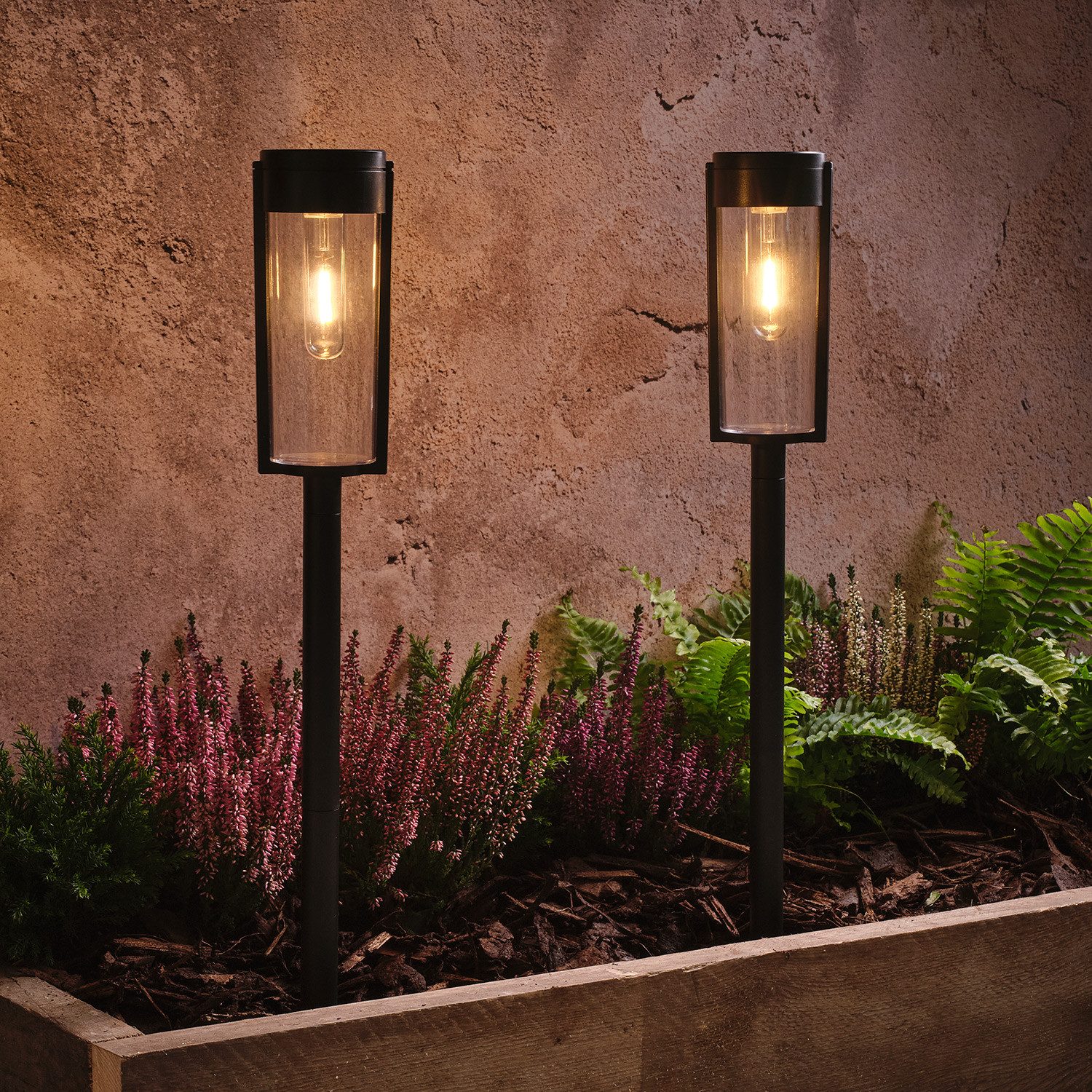 LED Gartenleuchte 2er Set Solar-Wegeleuchten Wilton mit warmweißer LED