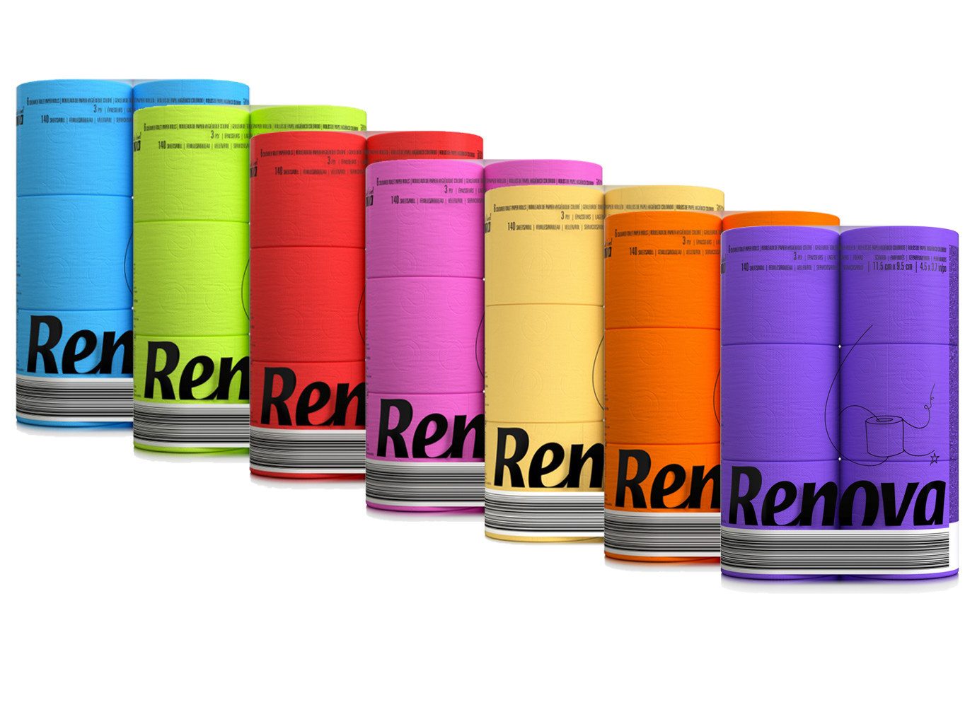Renova Toilettenpapier Black Label Farbmix (Packung 42-St), 3-lagig