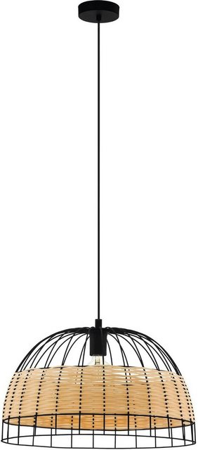 EGLO Hängeleuchte »Anwick«, schwarz / Ø50 x H110 cm / exkl. 1 x E27 (je max. 40W) / Deckenlampe - Vintage - Retro - Holz geflochten - Design - Lampe - Pendellampe - Hängelampe - Esstischlampe - Esstisch - Küchenlampe - Wohnzimmerlampe-Otto