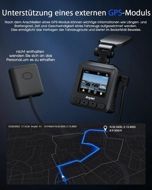 Avylet Dashcam Auto WiFi 2K, Mini Vorne Autokamera Unterstützt externes GPS Dashcam (1440P HD, WLAN (Wi-Fi), APP,IPS-Bildschirm,Bewegungserkennung,G-Sensor, Ultra Nachtsicht,170°Weitwinkel,WDR,24 Std.Parkmodus)
