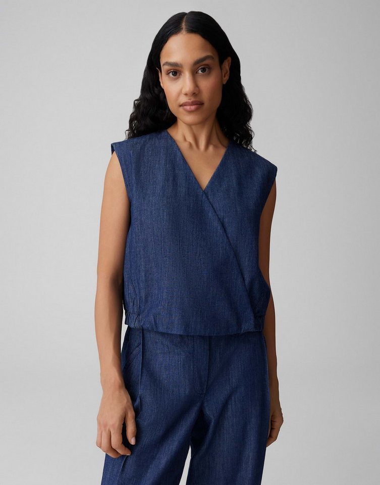 OPUS Anzugweste Wiona aus weichem Chambray Denim Wickeleffekt auf der Front, Rinsed Waschung, weicher Griff