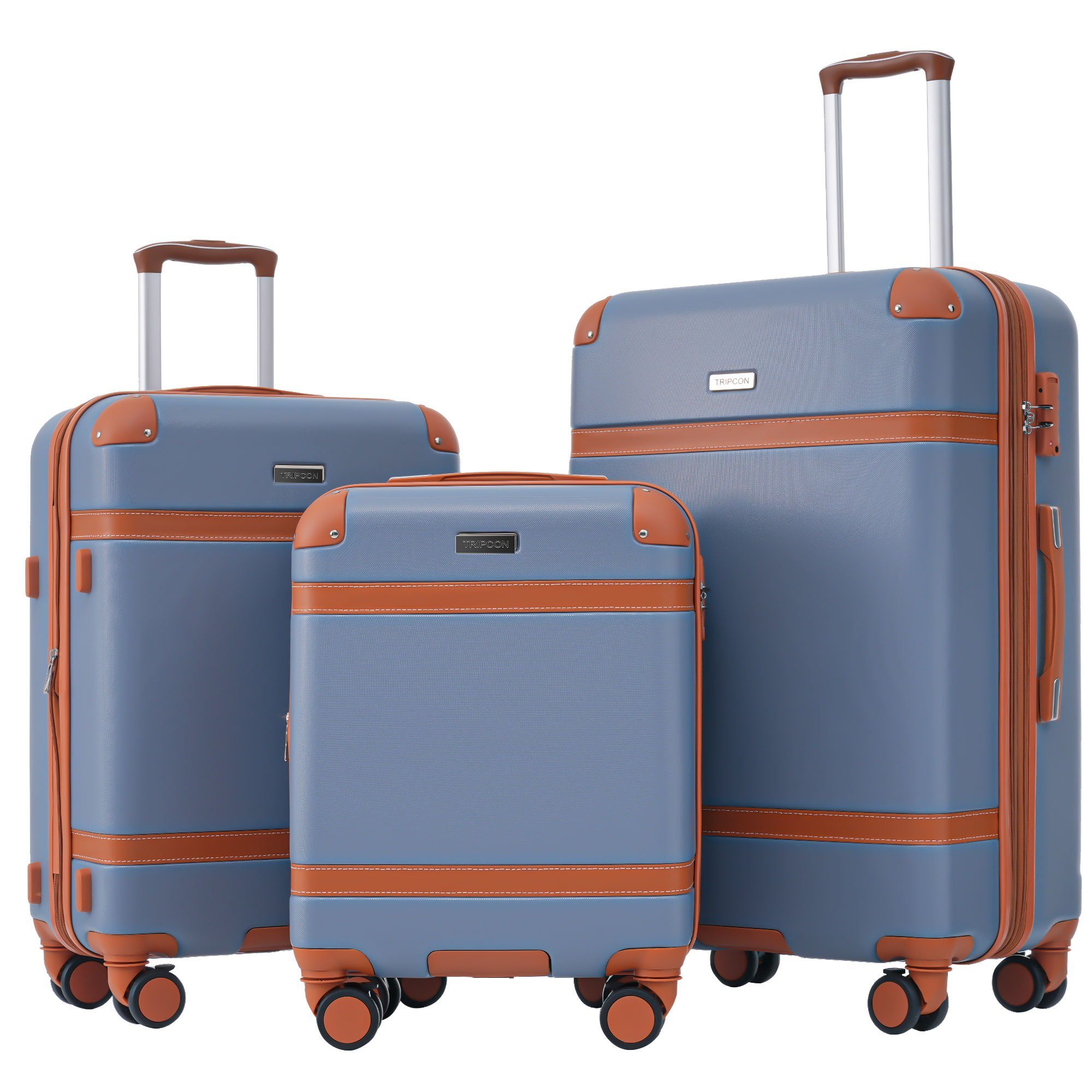Ulife Trolleyset Kofferset Handgepäck Reisekoffer ABS-Material, TSA Zollschloss, 4 Rollen, (3 tlg) Blau