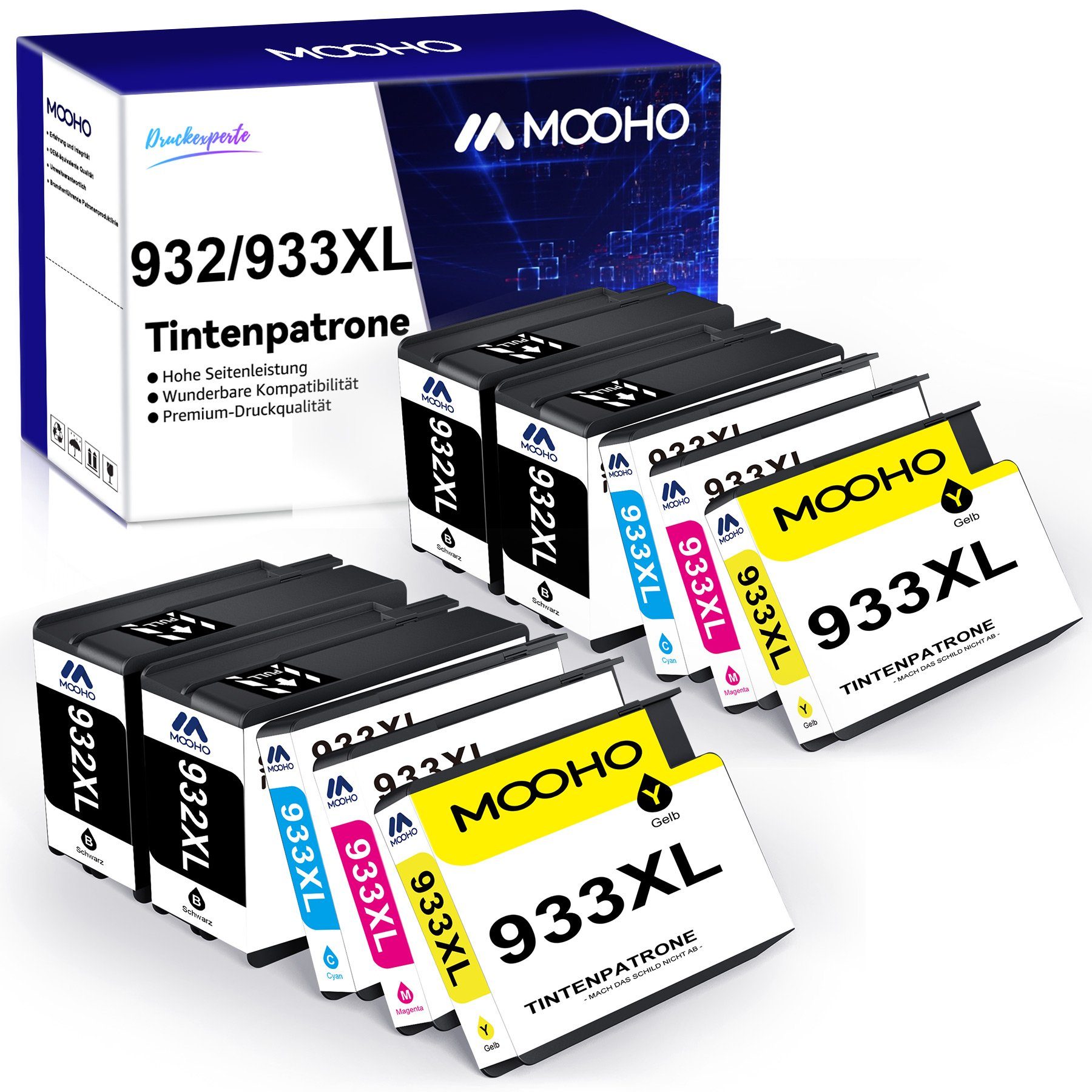 MOOHO 10pk Kompatible für HP 932 933XL OfficeJet 6600 7510 6700 7600 Tintenpatrone (0-tlg)