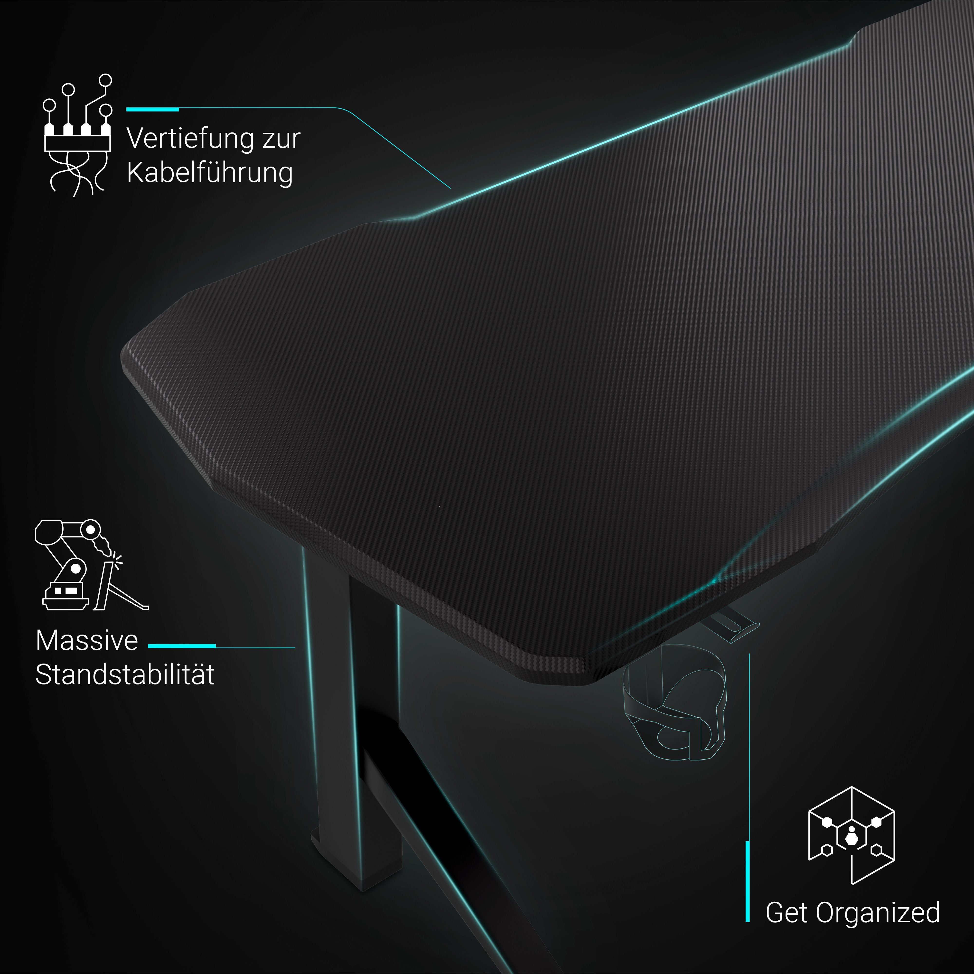 Ultimate Setup Gamingtisch elektrisch Gaming höhenverstellbar Tisch Gaming Carbon-Black Schreibtisch