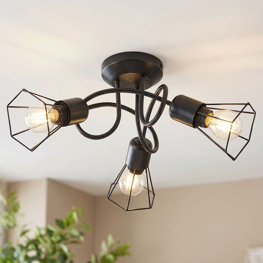 NOWA Deckenspot, Leuchtmittel nicht inklusive, Design Rondell Decken Leuchte schwarz Wohn Zimmer Geflecht Strahler