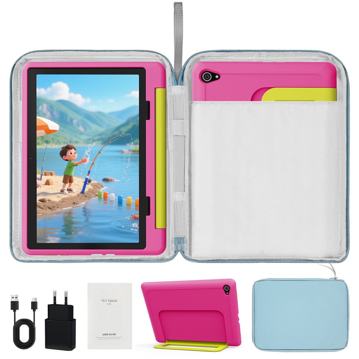 BUFO 10 Zoll Android 16, 24(3+21)GB RAM+64GB, 1280x800 HD IPS, Kinder Tablet (10", 64 GB, Android 16, WiFi 6, Robuste Schutzhülle, Vorinstallierte Lernapps, GMS-Zertifizierung)