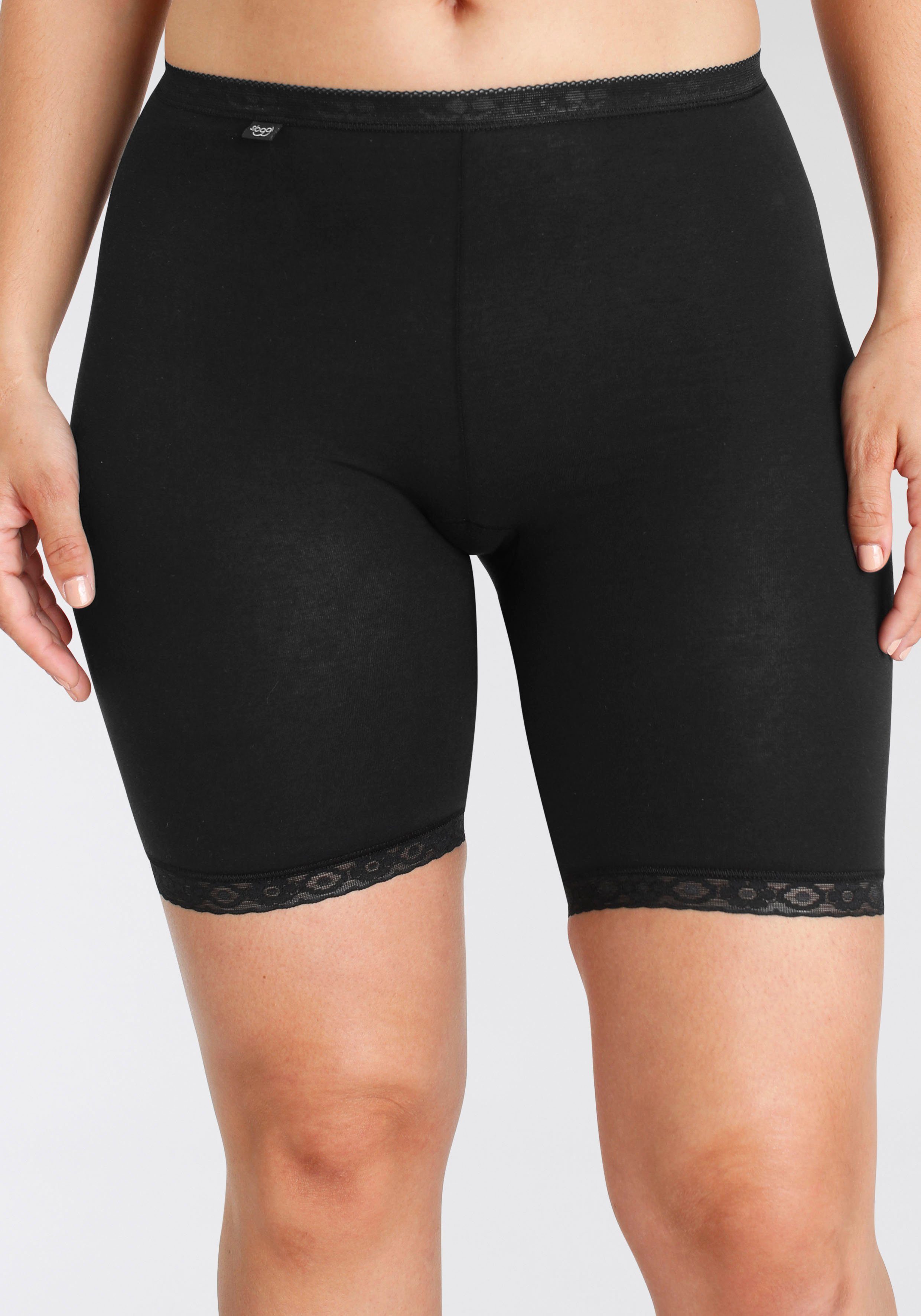 Sloggi Lange Unterhose Basic + (Packung, Long-Pants 2-St) BLACK Spitzenbesatz mit