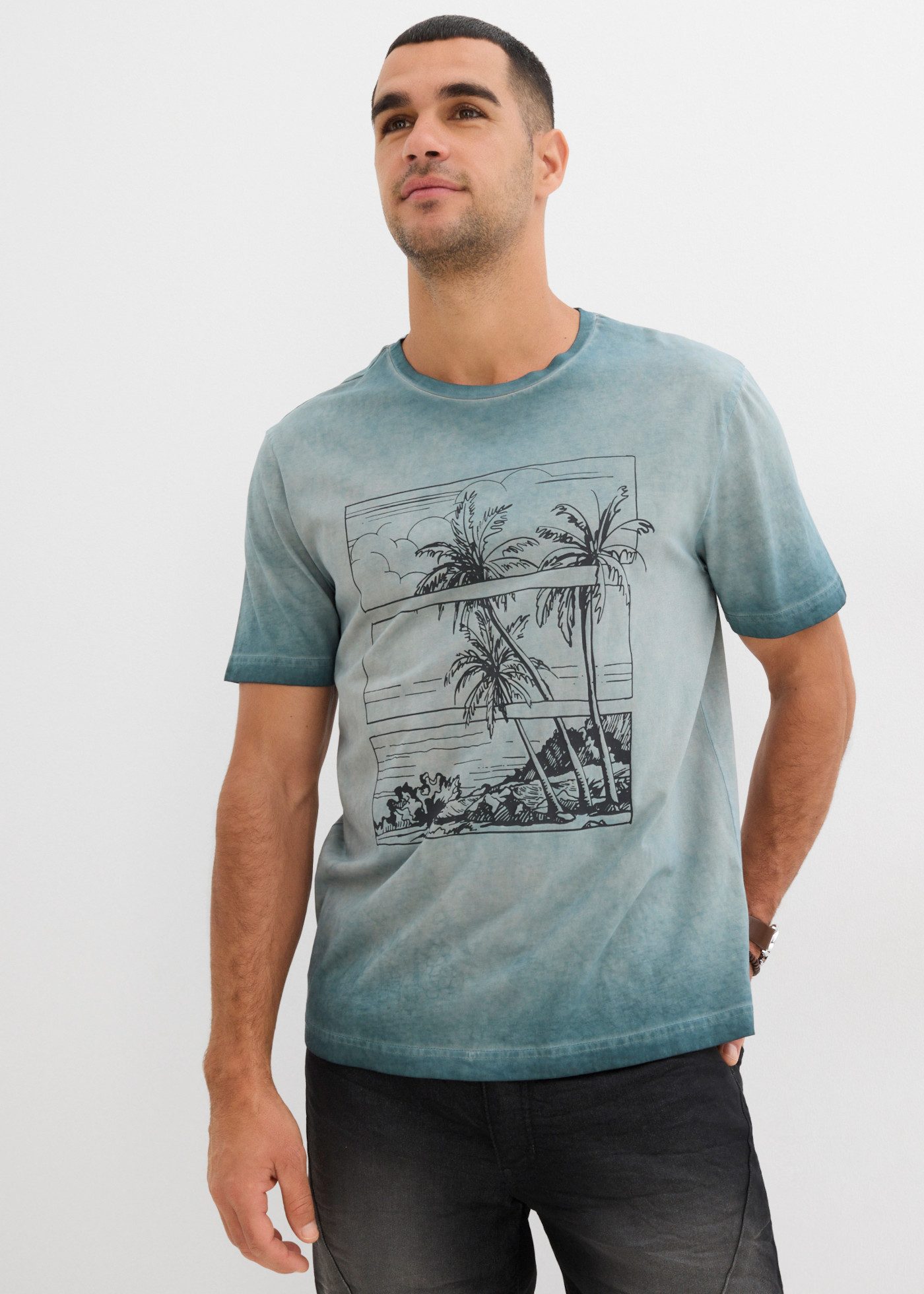 bonprix T-Shirt aus reiner Baumwolle, mit Oil-Dyed-Effekt