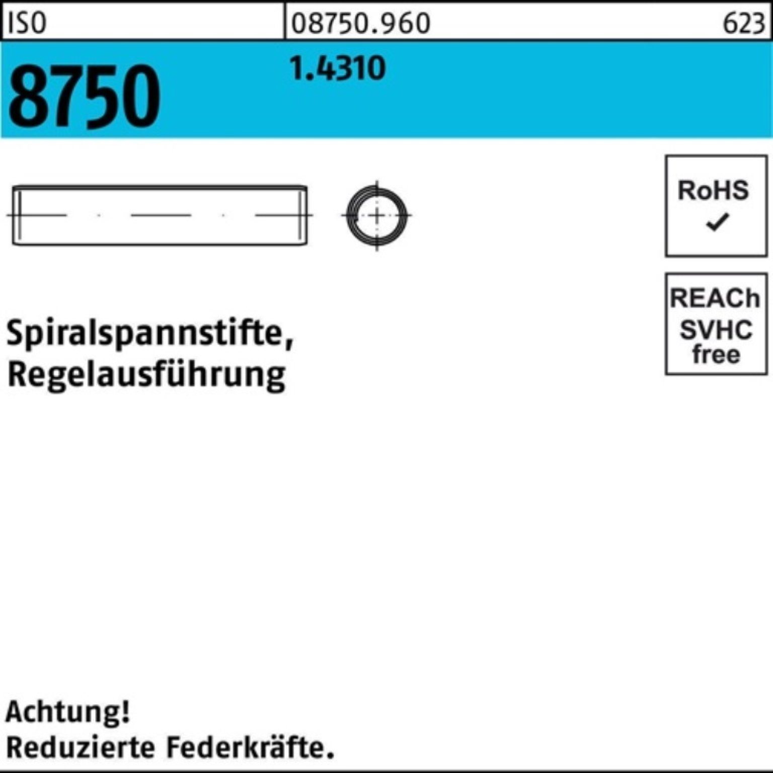 Reyher Spannstift 250er Pack Spiralspannstift ISO 8750 8x 45 1.4310 Regelausf. 250 Stüc