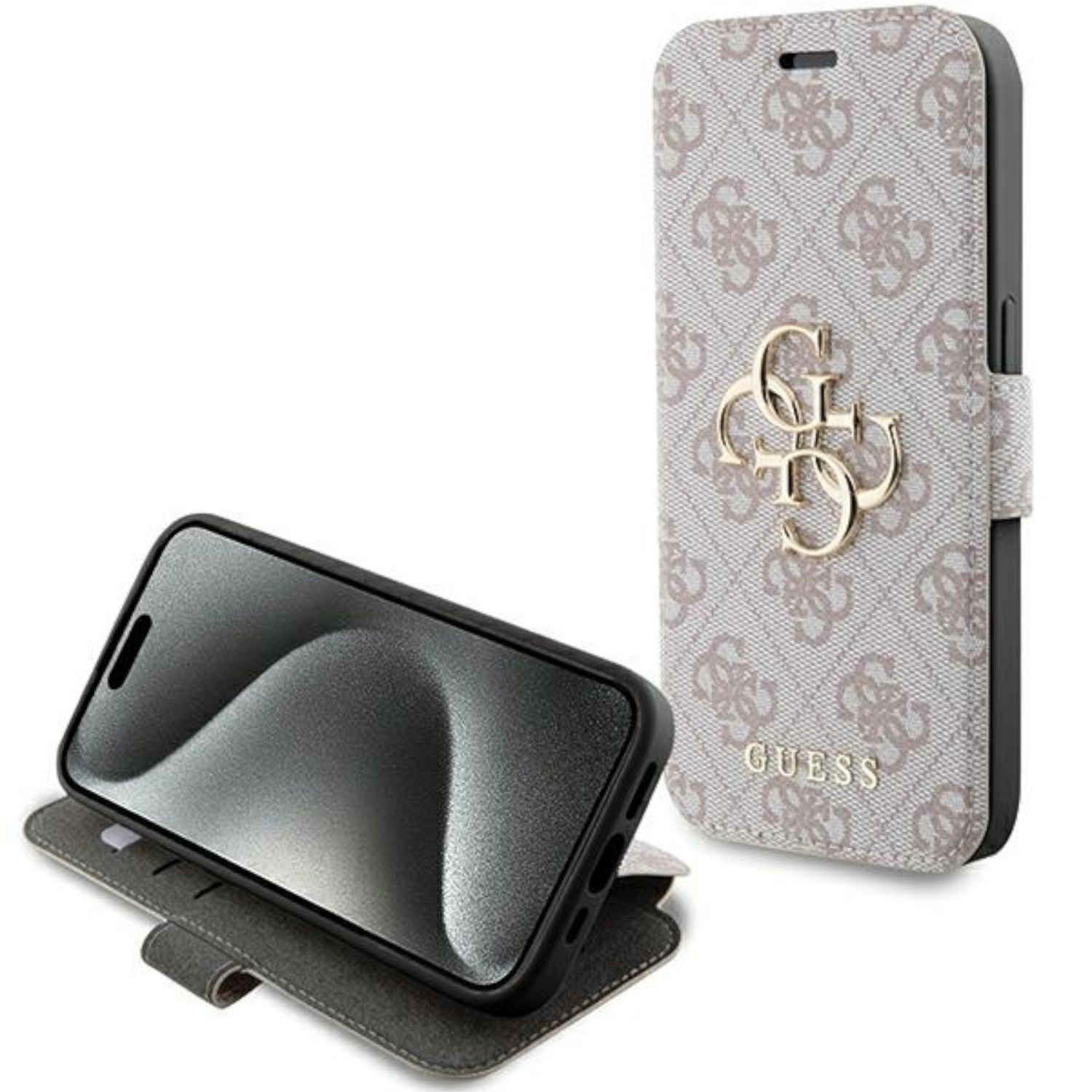 Guess Smartphone-Hülle Guess Apple iPhone 15 Pro Schutzhülle Bookcover Book 4G Metal Logo