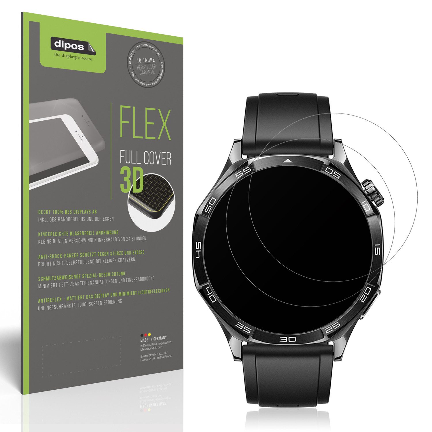 dipos Displayschutzfolie Schutzfolie für Huawei Watch 5 42mm, 2 Stück, Displayschutz Schutz Folie Made in Germany