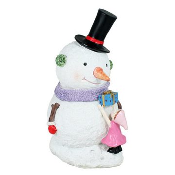 colourliving Weihnachtsfigur Schneemann Figur mit Püppchen Weihnachtsfiguren, Handbemalt, auch als Fensterdeko geeignet, Weihnachtsdeko