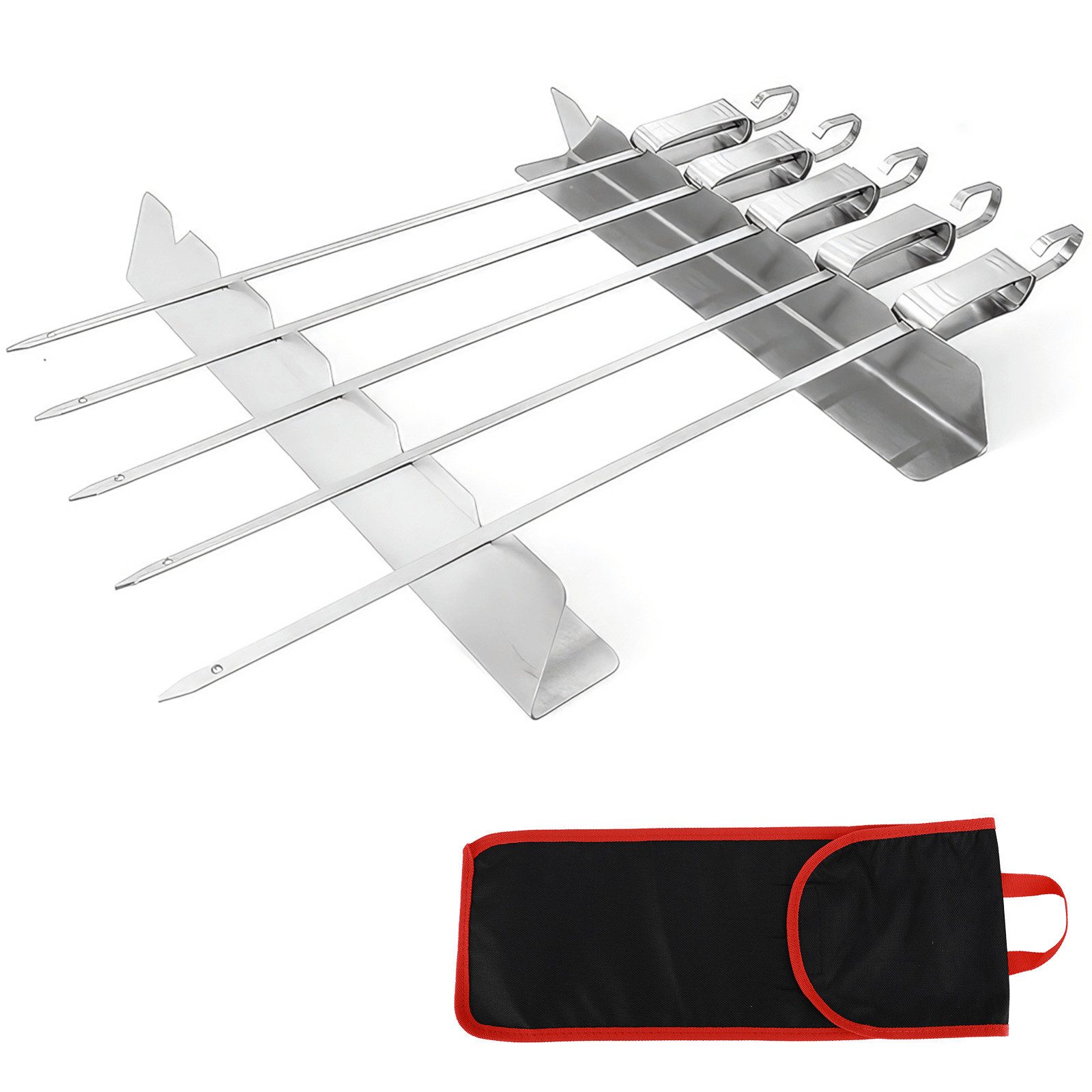 BlingBin Schaschlikspieße Wiederverwendbare Edelstahl Schaschlikspieße 6-teiliges Grillset (6er Set, 6-St., 41cm Lange), mit 2 Halterständern und Tasche für den Außengrill