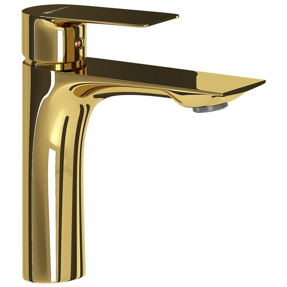 Lomadox Waschtischarmatur FAUCET-140 Messing Waschbeckenarmatur 16,5 cm hoch in Goldfarben, glänzend