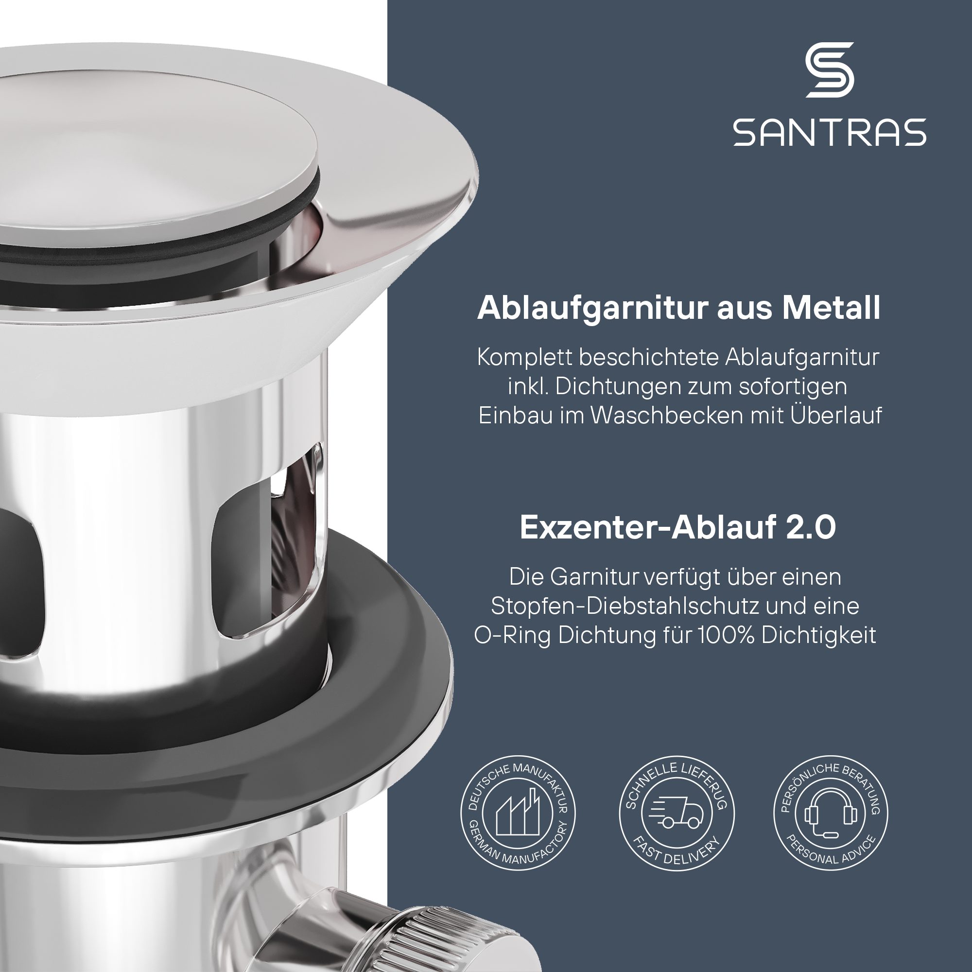 Santras Ablaufgarnitur für Armatur mit Zugstange günstig online kaufen